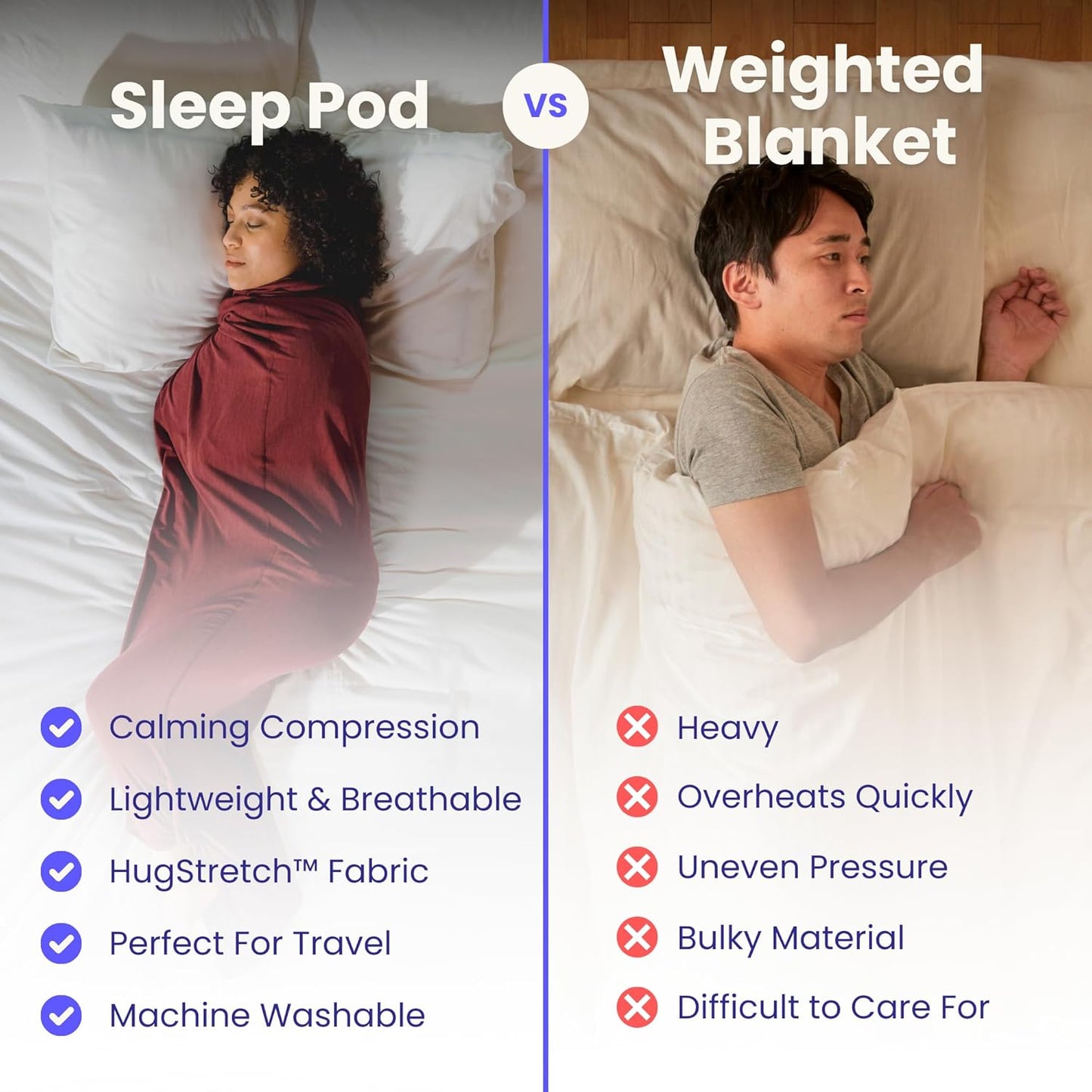 Hug Sleep Hooded Sleep Pod, Wearable Blanket with Comfy Hoodie, Weighted Blanket Alt, Seen on Shark Tank, Cooling Sensory, Machine Washable Cozy Blankets, Adult, Kids or Teens Gift, Ruby, Medium
