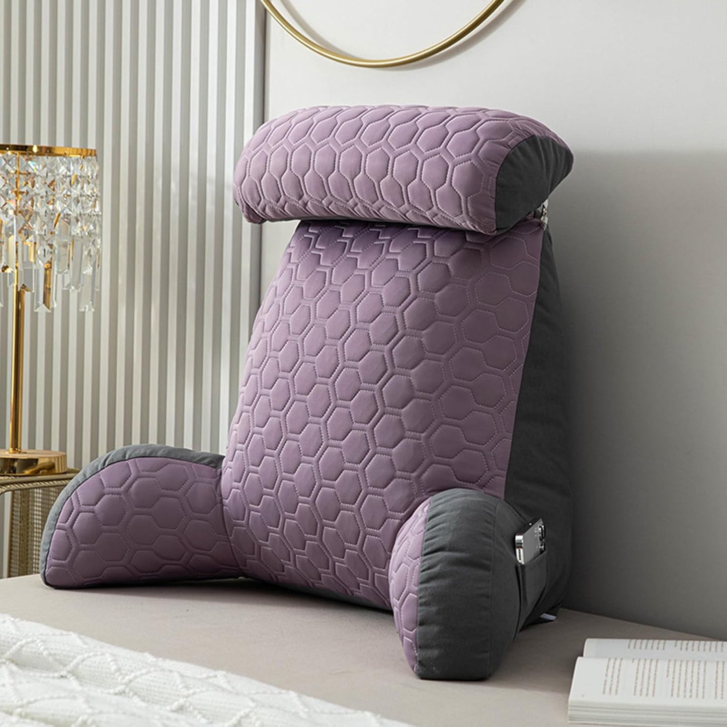 Bedside Cushion for Long Sitting,Cooling Ice Silk Lumbar Support Cushion for Office,Soft Large Sofa Backrest Reading Pillow for Adult (Purple)