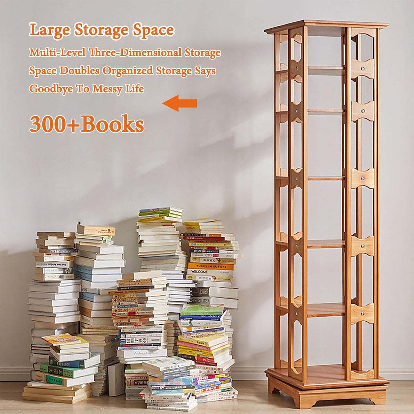 360° Solid Wood Rotating Bookshelf 4/5/6 Tier 360° Rotating Bookcase Spinning Bookshelf Tower For Kids & Adults Corner Bookshelf For Small Space Square Narrow Bookshelf For Bedroom Living Room(45x45x1