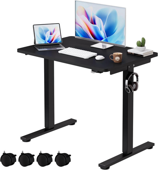 Okin Small Electric Standing Desk, 36 x 24 Inches Whole Piece Height Adjustable Desk, Black Sit to Stand Desks Computer Workstation with Wheels for Home Office