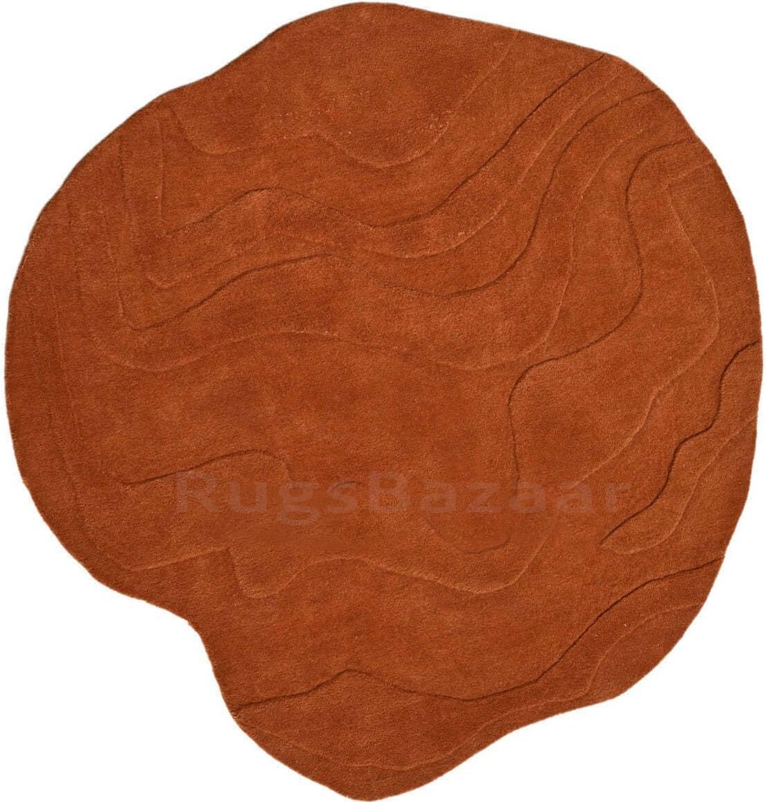 Handmade Wool Area Rug – Irregular Shape, Modern Wavy Contour, Thick and Soft 3D Textured Design, Ideal for Living Room, Bedroom & Home Decor (Rust, 3' x 5')