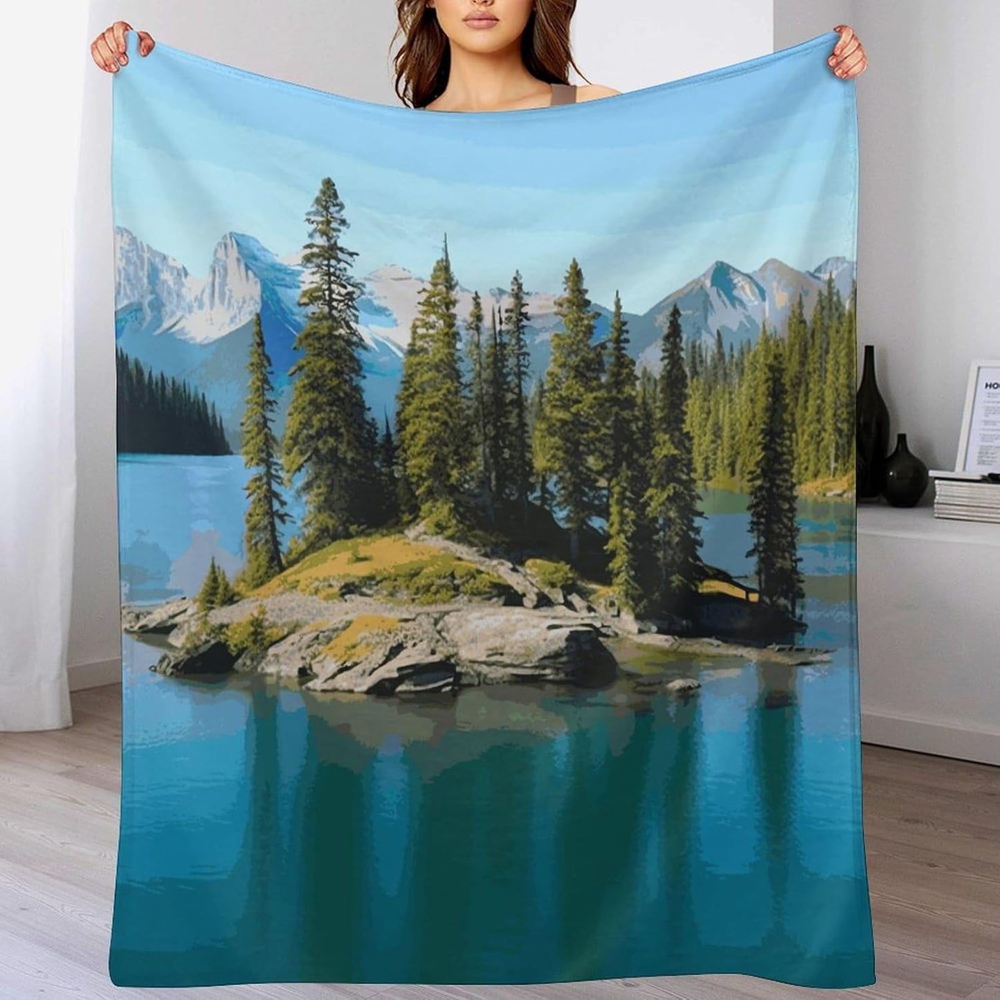 Spirit Island in Lake Blanket Super Soft Lightweight Throw Blanket Cute Cozy Warm Bed Blanket Decorative Fuzzy Blanket All-Season Home Decor Gift for Sofa Couch Living Room 50"*60"（130 * 150cm）
