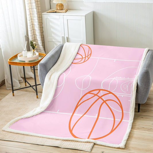 Feelyou Basketball Sherpa Blanket Boys Girls Basketball Court Fleece Throw Blanket for Kids Soft Pink Plush Blanket Sport Fuzzy Blanket for Sofa Bed Couch Room Decor,Throw 50x60 Inches