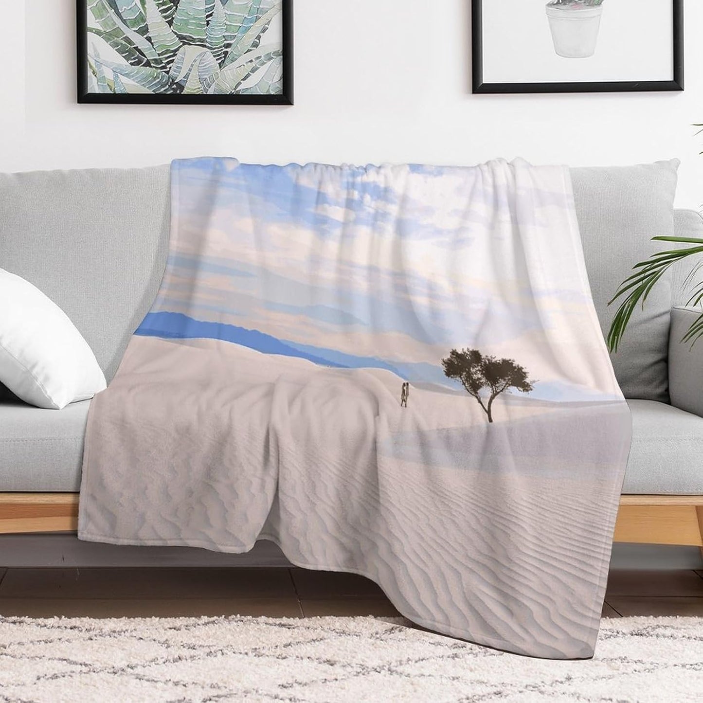 Romantic White Sand Landscape Blanket Super Soft Lightweight Throw Blanket Cute Cozy Warm Bed Blanket Decorative Fuzzy Blanket All-Season Home Decor Gift for Sofa Couch Living Room 50"*60"（130*150cm）
