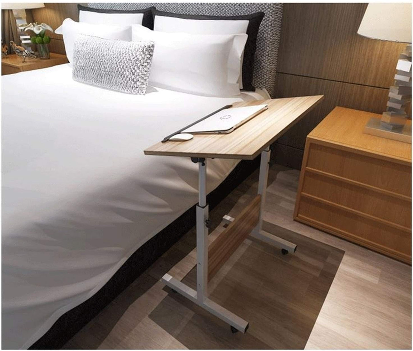 Shaped Notebook Laptop Desk Height Adjustable Computer Desk Bed Sofa Side End Snack Table On Wheels Mobile Reading Table (Color : White Size : 60x40x87cm) (White 80x50x87cm)