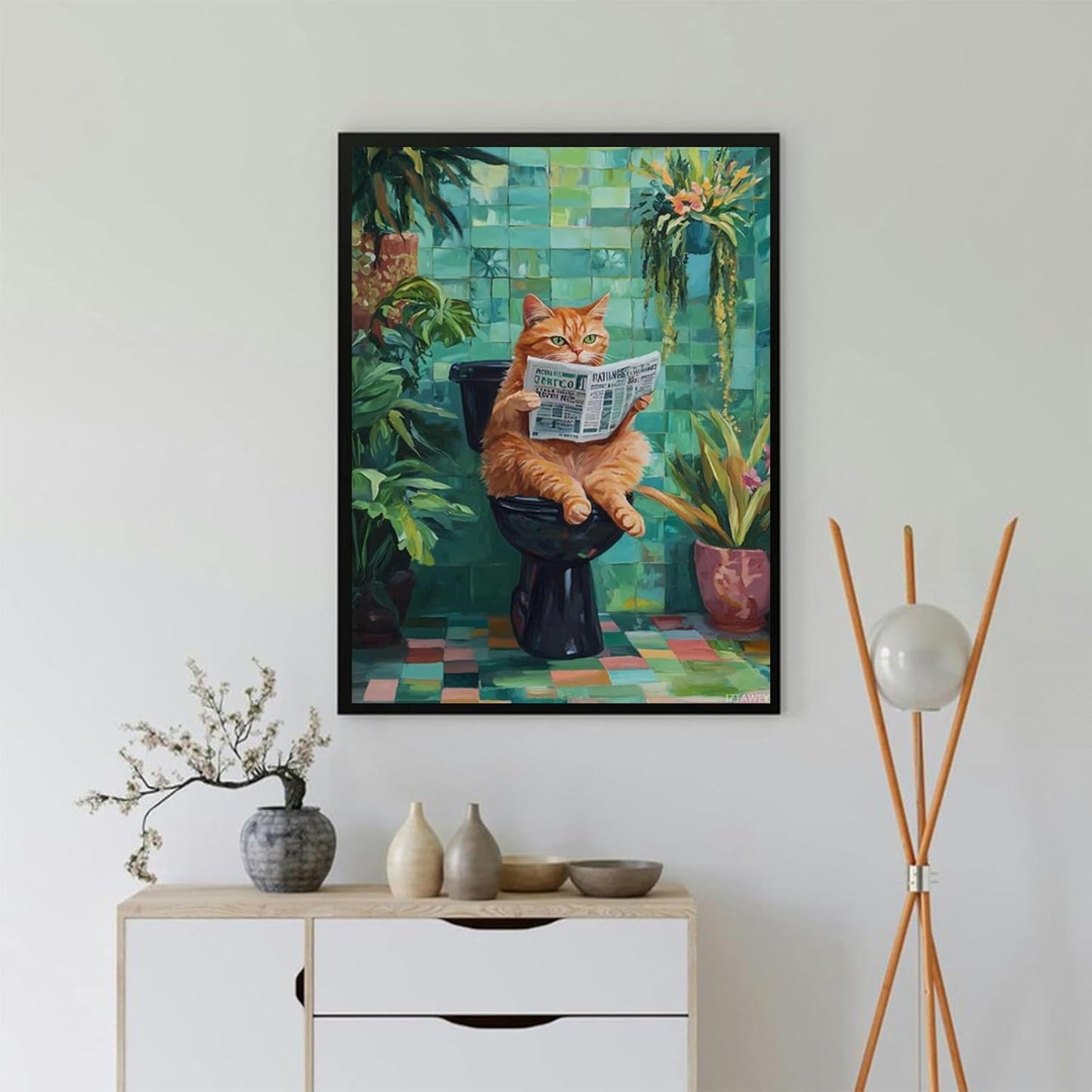 IZTAWEY Wall Art Canvas Print Funny Cat Wall Art Print Bathroom Toilet Poster Living Room and Bedroom Home Decoration 12x16inch Without Frame