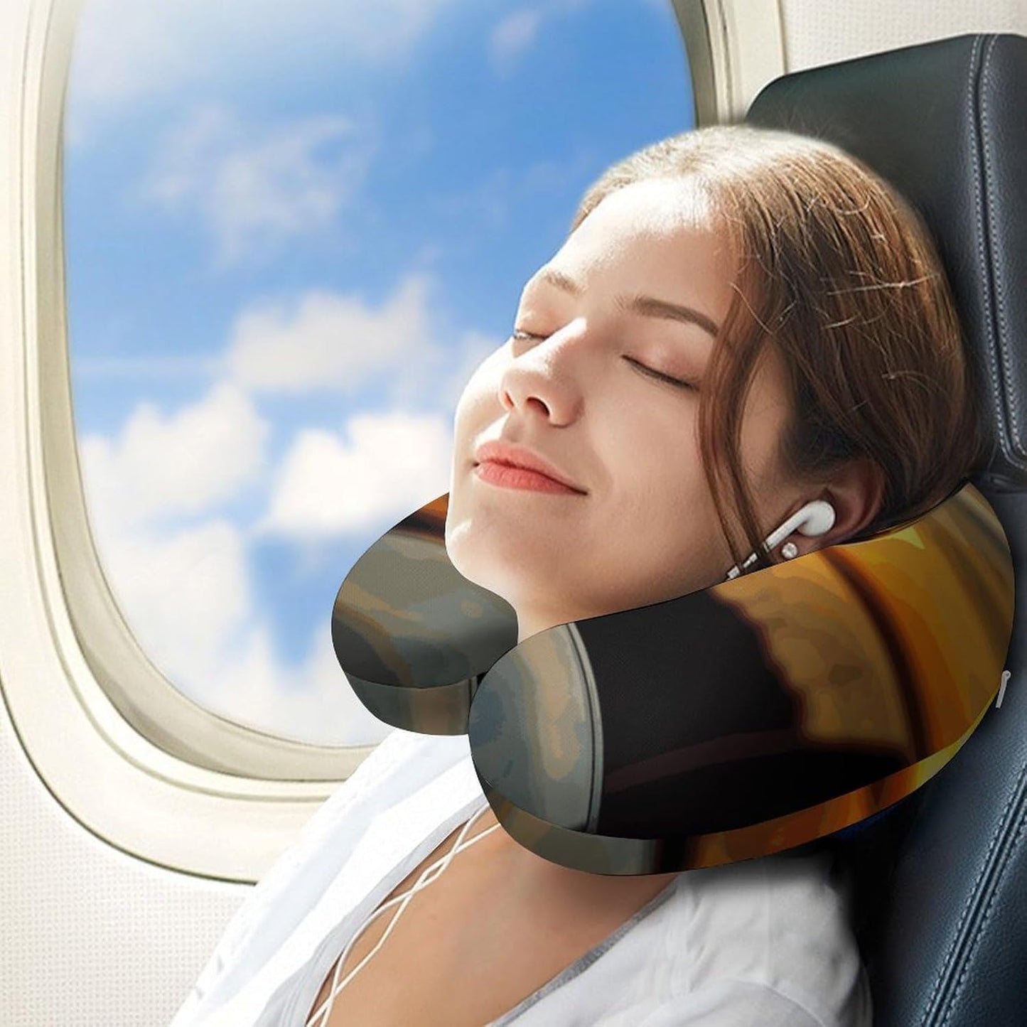 Sunset Wine Glass Neck Pillow Memory Foam U Shaped Pillows Portable Pillows for Shoulder Travel Head Support Pillow with Concealed Zipper for Airplane Car Home Office