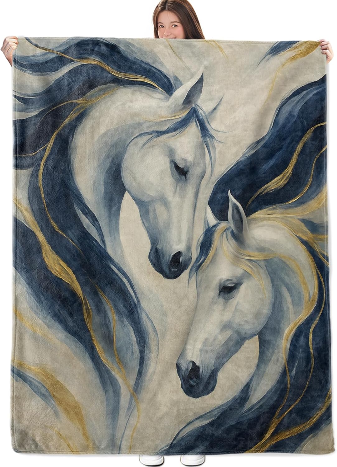 Horse Blanket, Elegant Animal Flannel Throw, Soft Cozy Lightweight Throws Blankets for Women Kids Girls Boys, Minimalist Wildlife Home Decor for Sofa Couch Bedroom Home, 60x50 Inch