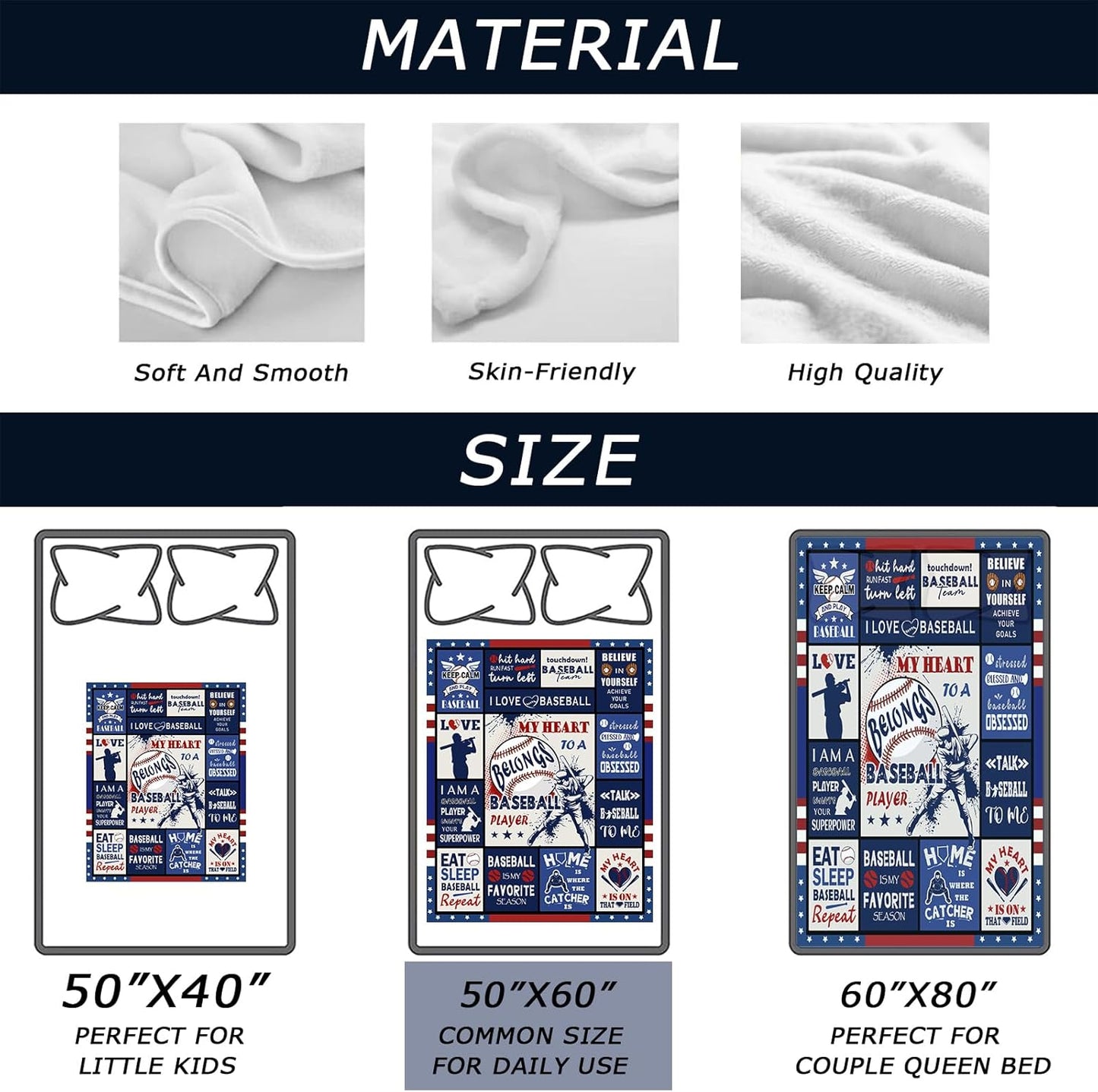 Baseball Gifts Blanket 60"x50", Baseball Gifts for Boys 8-12, Baseballs Gift Decor for Kids Men, Baseballs Coach Present, Cool Presents for Base-Ball Players Lovers Throw Blankets