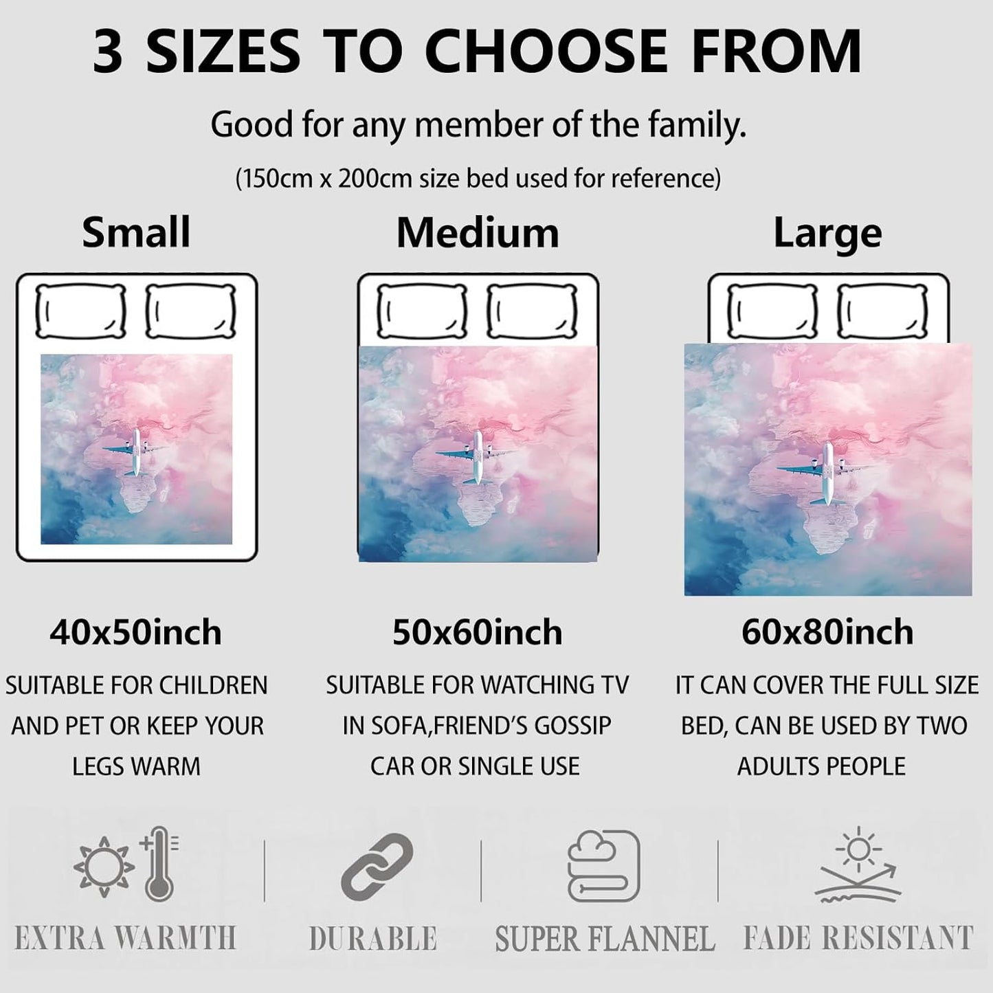 Airplane Travel Throw Blanket Gifts for Women Adults Girls, Soft Fuzzy Warm Cozy Flannel Blankets for Bedroom, Travel, Couch, Home Decor 50x60 in