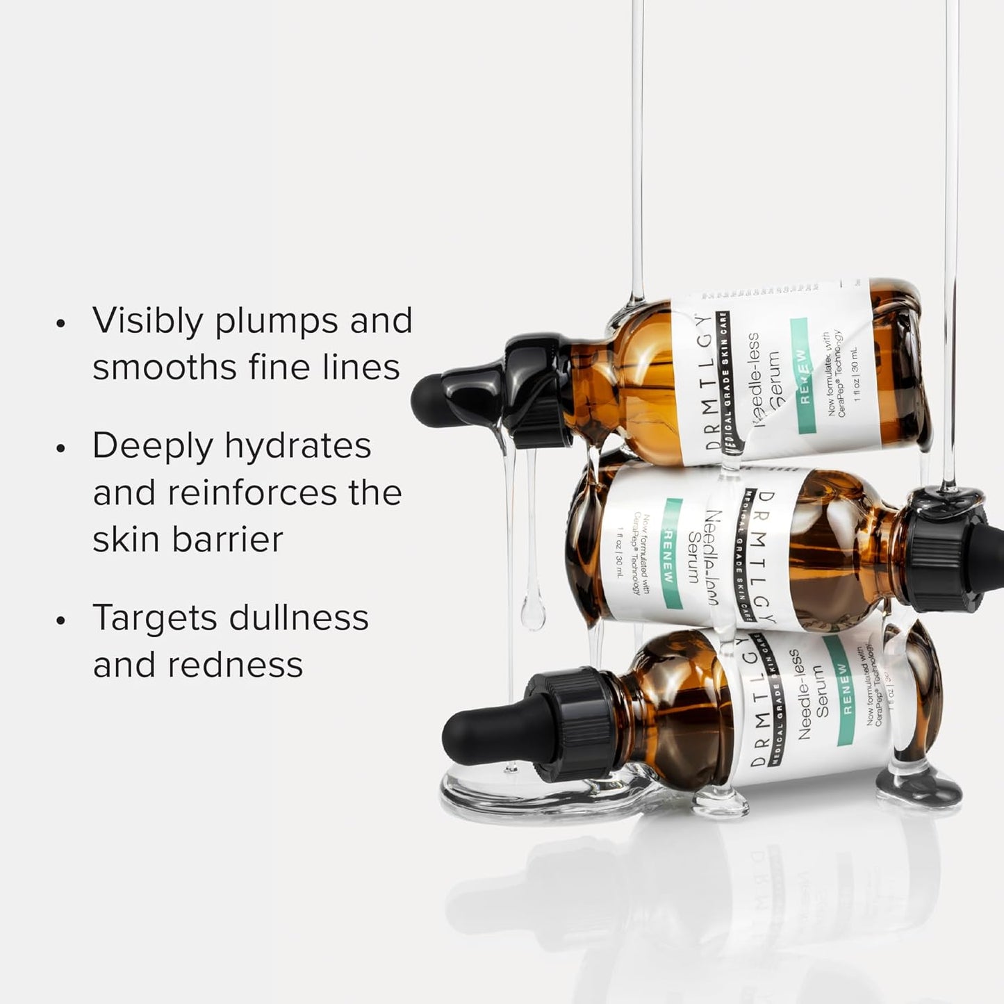 DRMTLGY Needle-less Serum – Peptide & Ceramide Face Serum for Fine Lines & Wrinkles, Hydrating & Firming Anti Aging Serum with Niacinamide & Hyaluronic Acid, Smooths & Plumps Skin, 1 oz