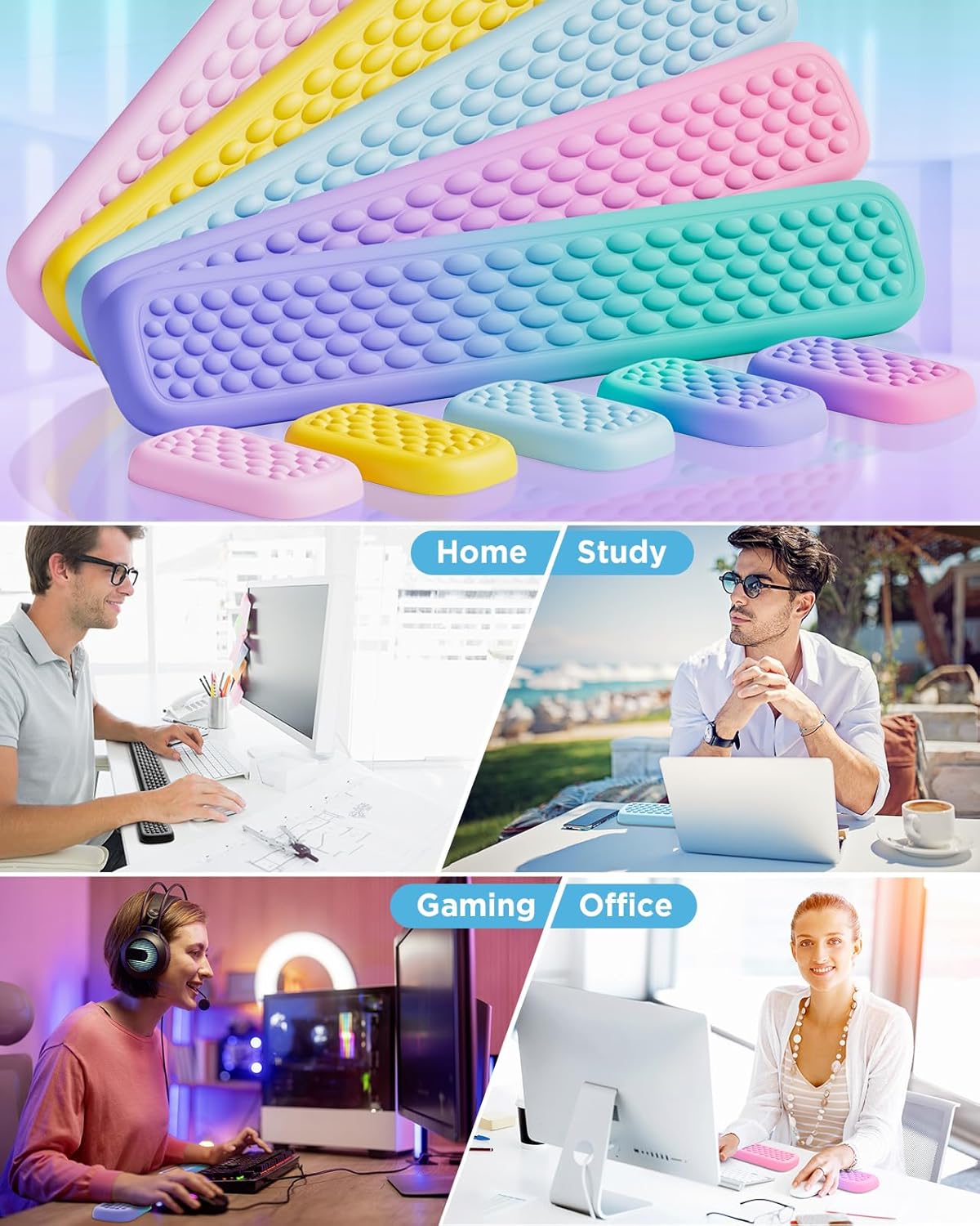 Lekvey Ergonomic Keyboard Wrist Rest - Memory Foam with Massage Points & Waterproof PU Leather Wrist Pad, Carpal Tunnel Support for Office Computer/Gaming, Typing Pain Relief, Easy-Clean（Black）