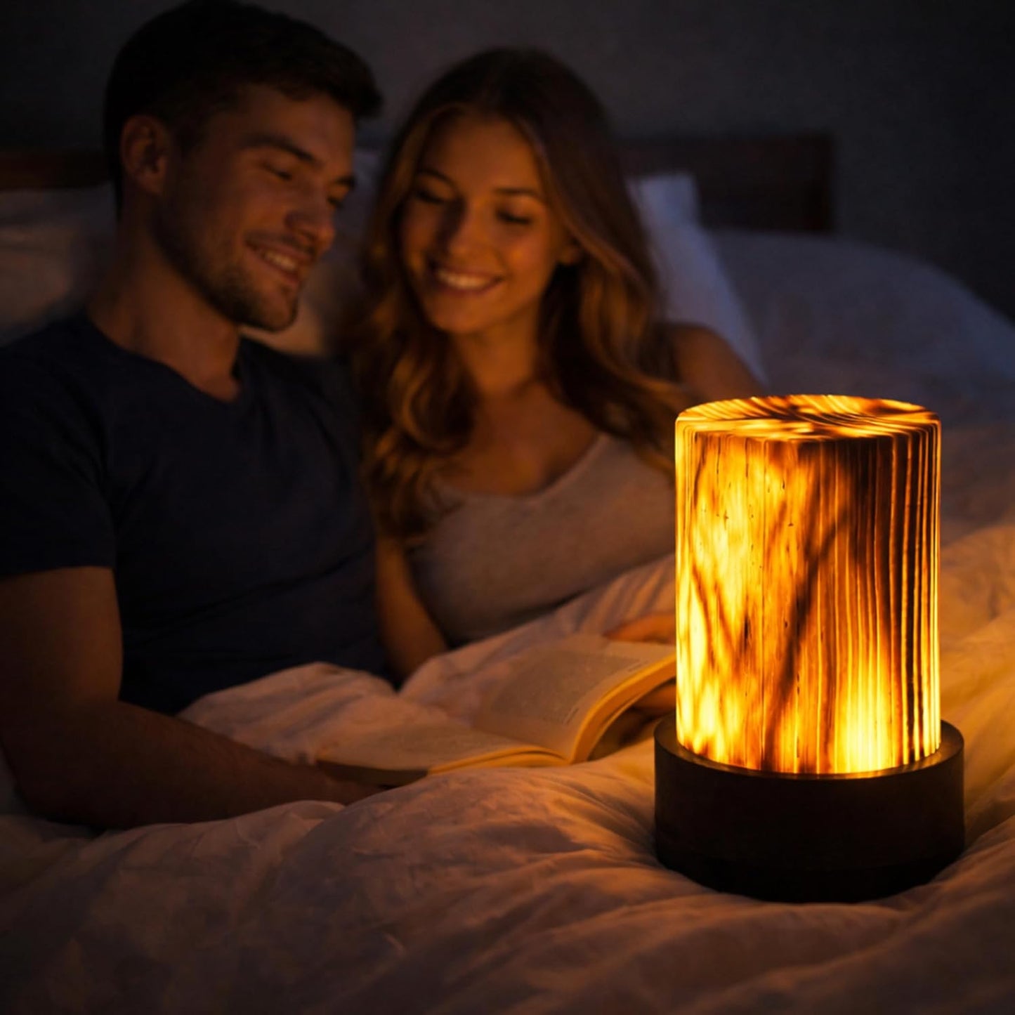LED Night Light Wood -100% Handmade Cordless Lamp Rechargeable USB Battery Operated,Warm Mood Light,Small Touch Night Light for Bedroom,Travel,Living Room,Dormitory