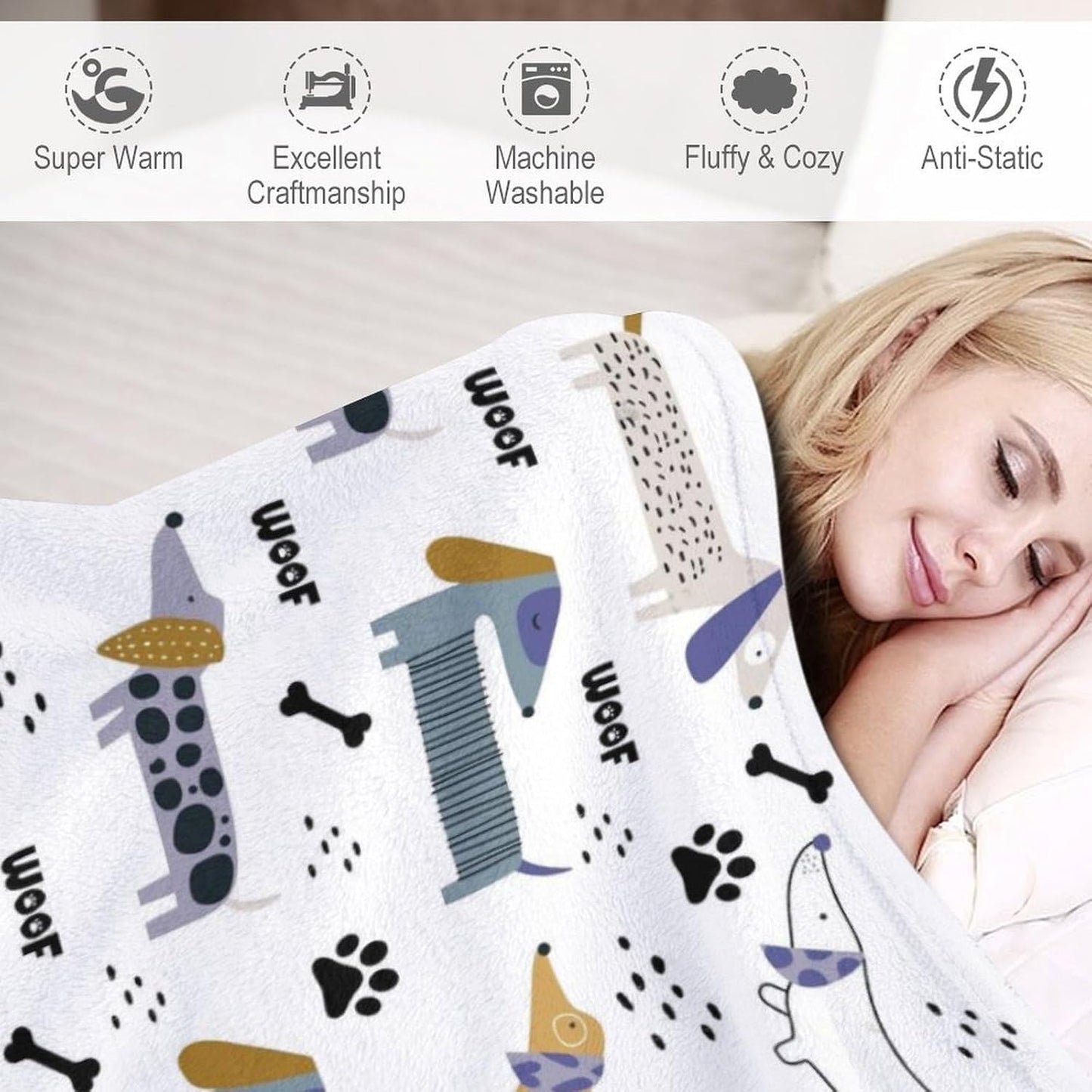 Cute Dachshund Blanket Soft Dachshund Throw Blanket Flannel Plush Bedding Blankets for Kids Adults Travel Gifts 50"X40"