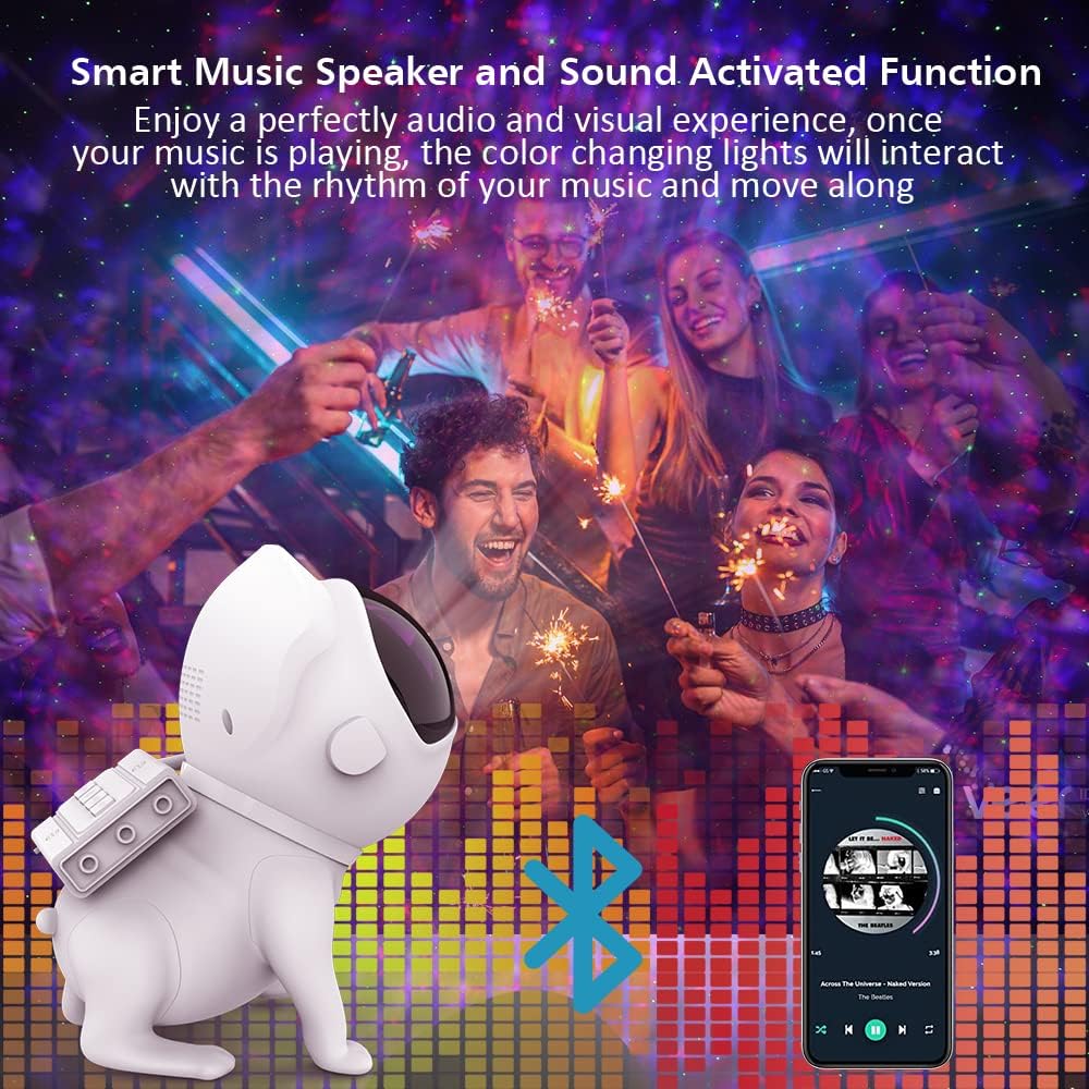 Space Dog Astronaut Star Projector - 21 Color Modes, Bluetooth Speaker, White Noise, Ocean Wave Bedroom Night Light Projector for Kids Teen Boys Teen Girls