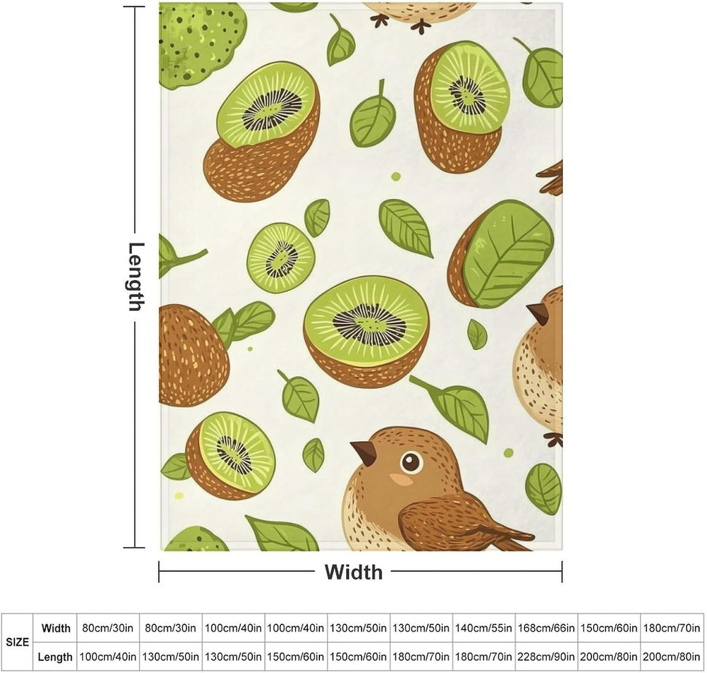 Birds and Kiwi Fruits Throw Blanket for Couch Bed Plush Cozy Fuzzy Flannel Blanket for All Season 66"x90"