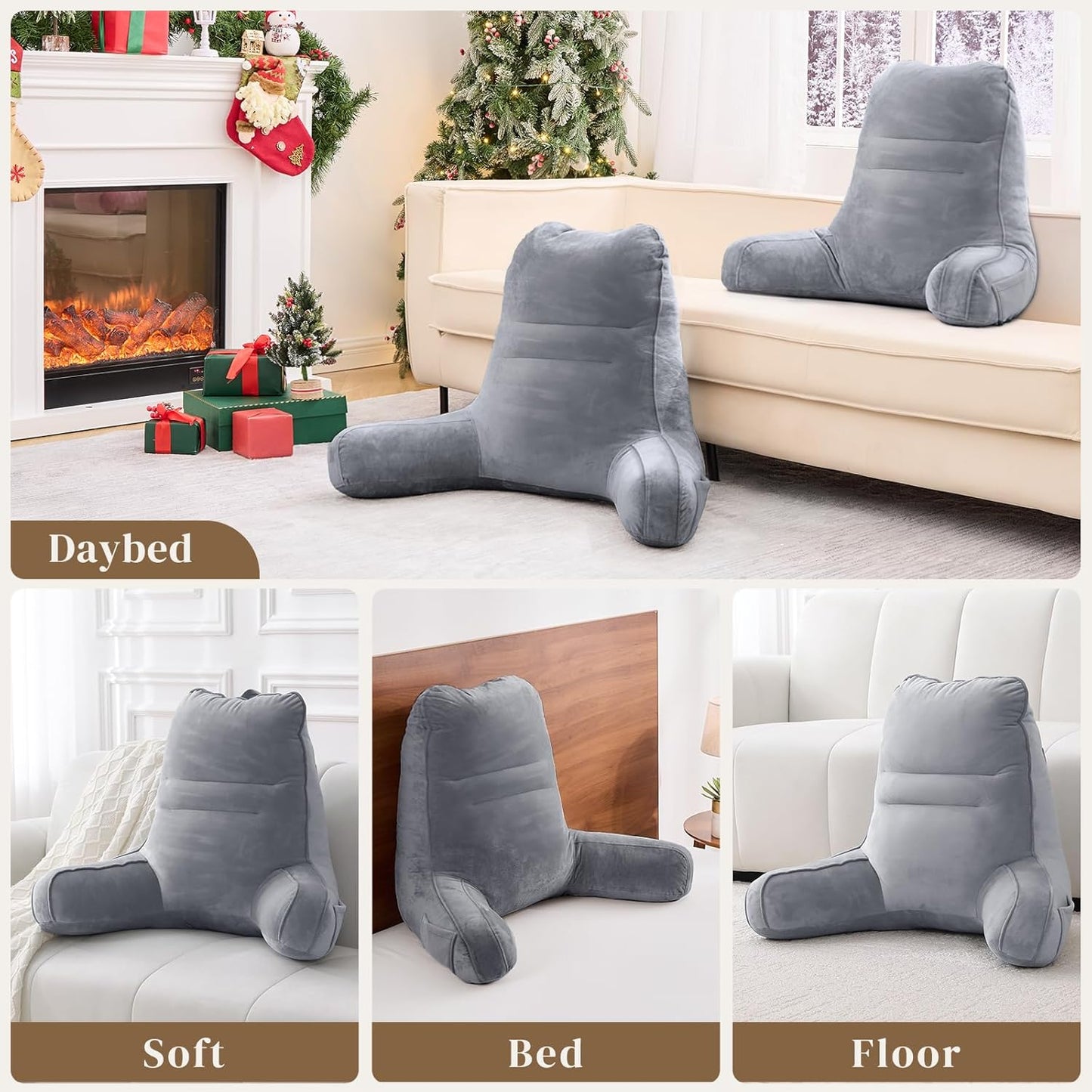 Sasttie Reading Pillow, Pillows for Reading or Relaxing – Ergonomic Support for Head, Neck, Back, and Lumbar, 21-Inch, Dark Grey