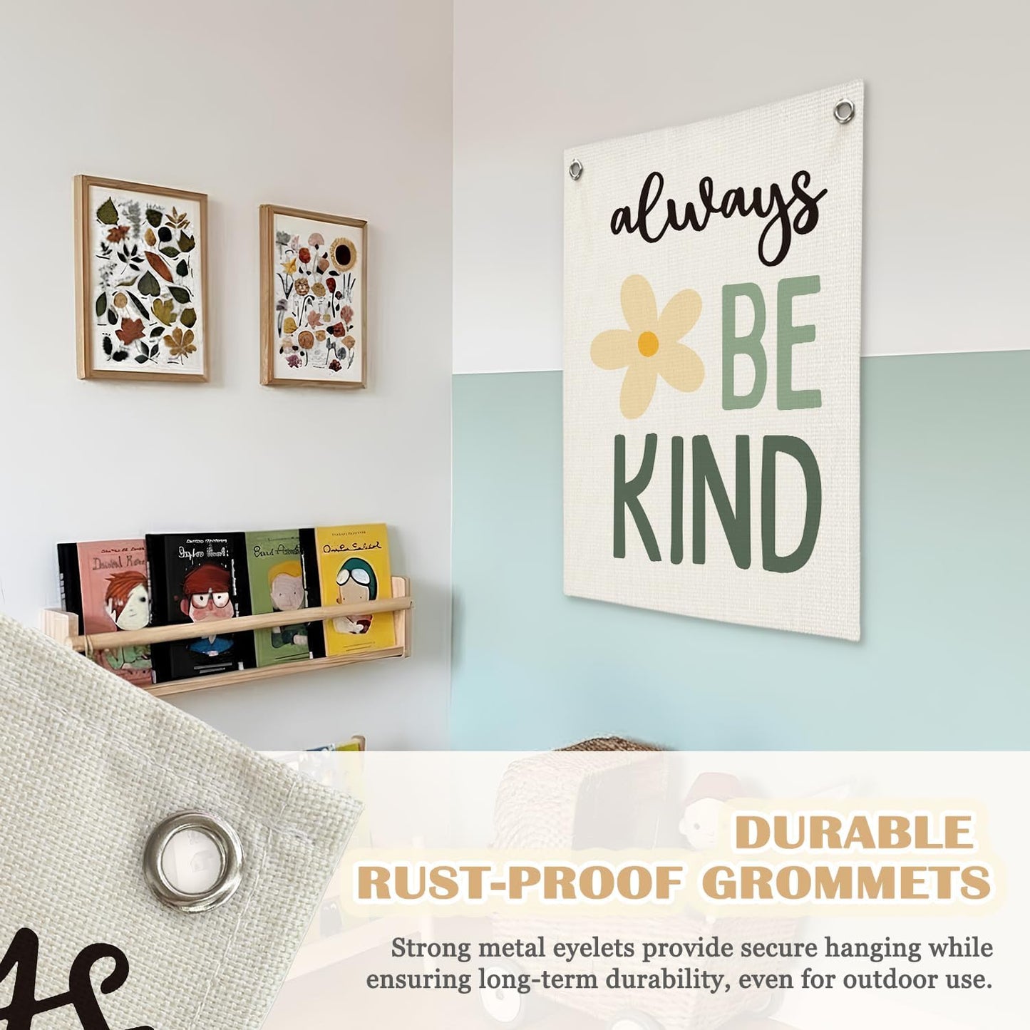 Always Be Kind Canvas Banner Wall Hanging,Boho Classroom Decor,Kids Playroom Poster Wall Decor Hanging Banner Flag for Boys Girls Toddler Nursery Room Bedroom Playroom Prints 18X25 Inch