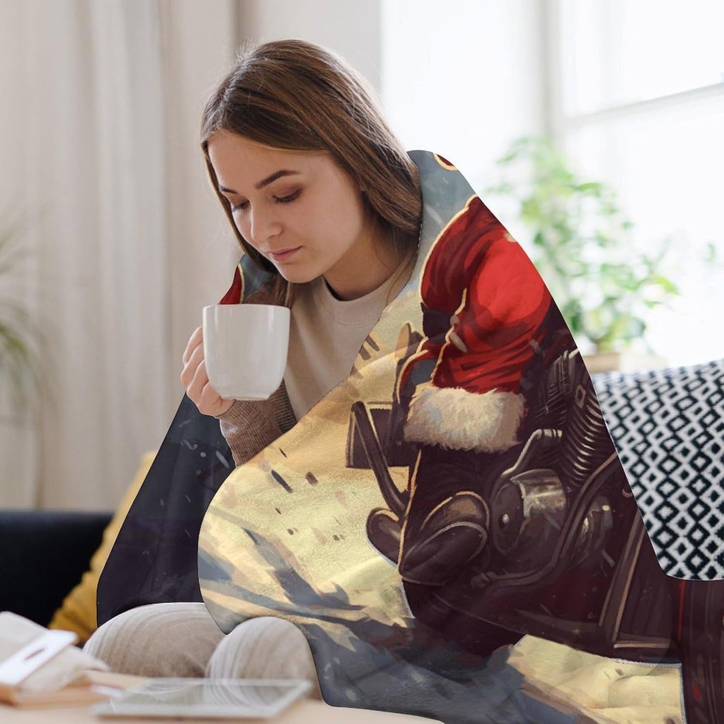 Santa Claus Biker Riding Blanket Super Soft Lightweight Throw Blanket Cute Cozy Warm Bed Blanket Decorative Fuzzy Blanket All-Season Home Decor Gift for Sofa Couch Living Room 30"*40"（76 * 100cm）