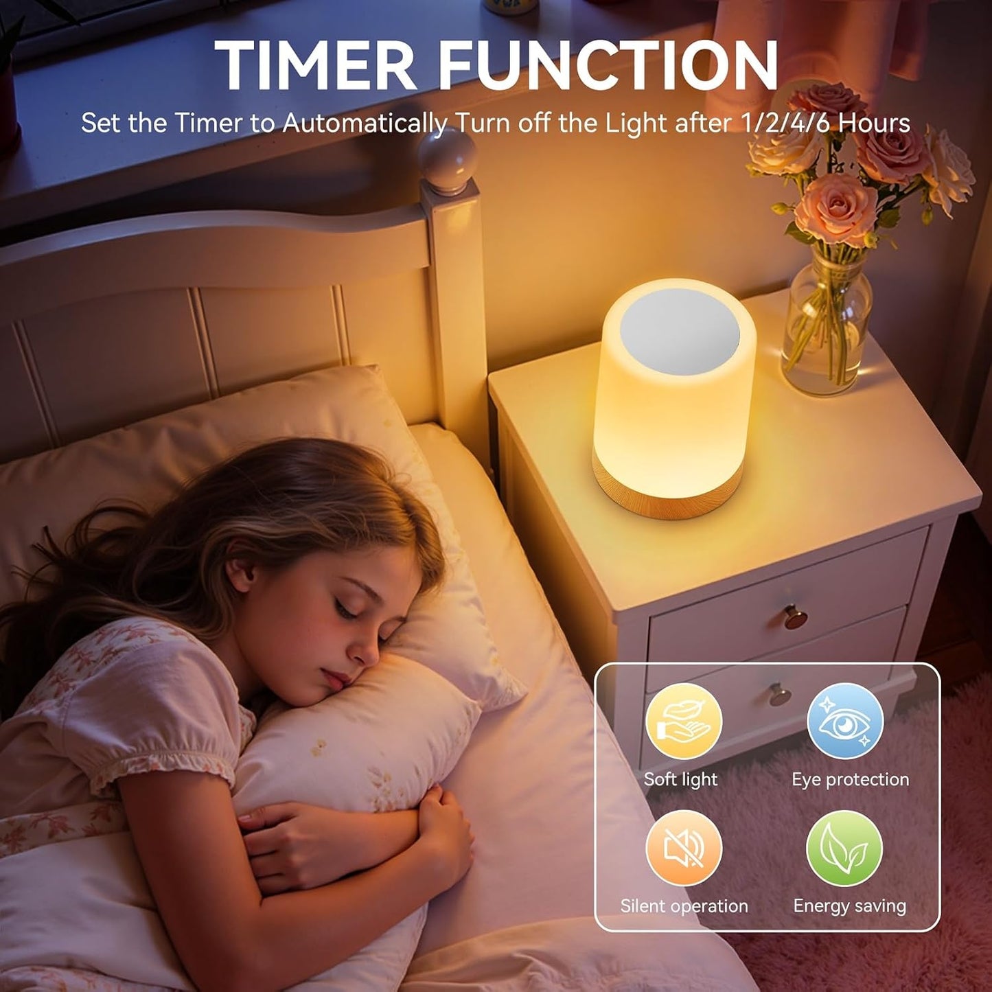 Auxmir LED Night Light Bedside Lamp Touch and Remote Control Dimmable Tabletop 13 Colors Changing 5 Brightness Adjustable Rechargeable Portable Lamp for Baby Kids Bedroom Living Room Outdoor Camping