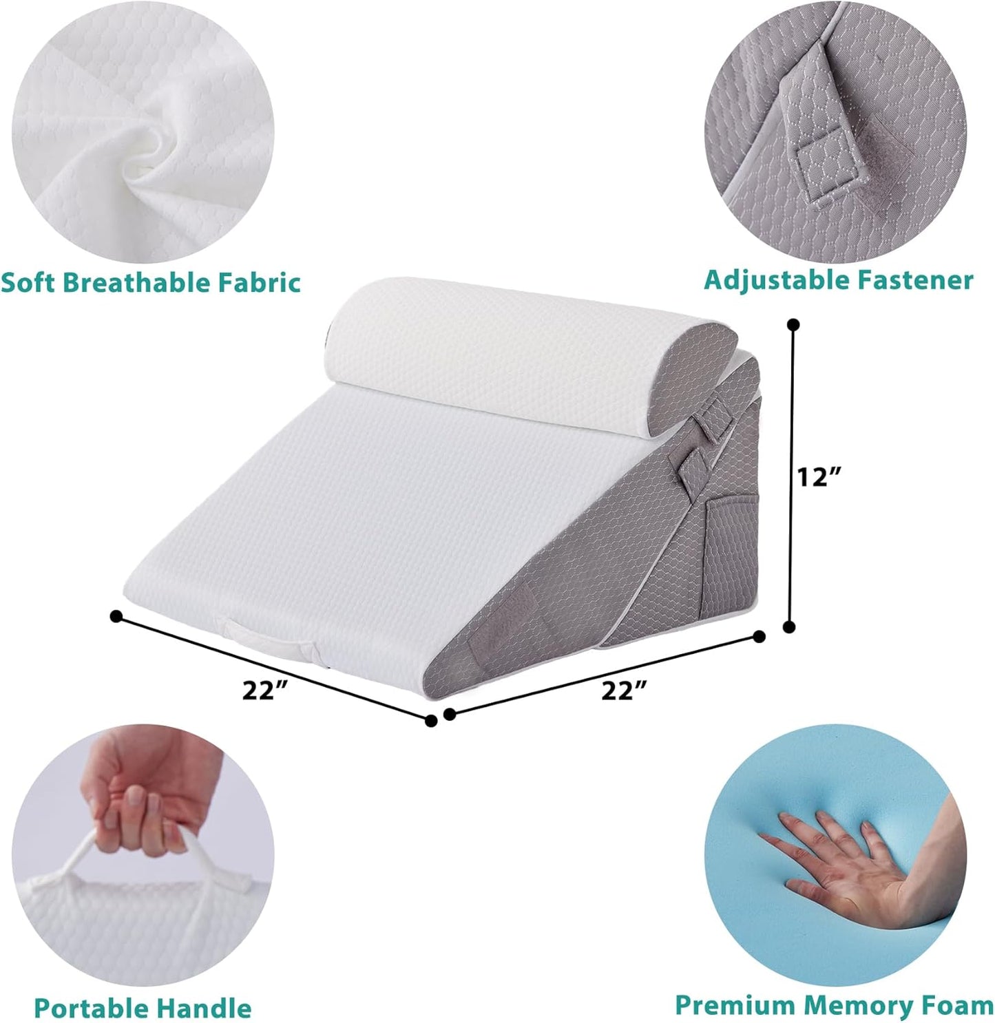 Orthopedic Bed Wedge Pillow Set — 3-Piece, Adjustable, Back Pain & Acid Reflux Relief