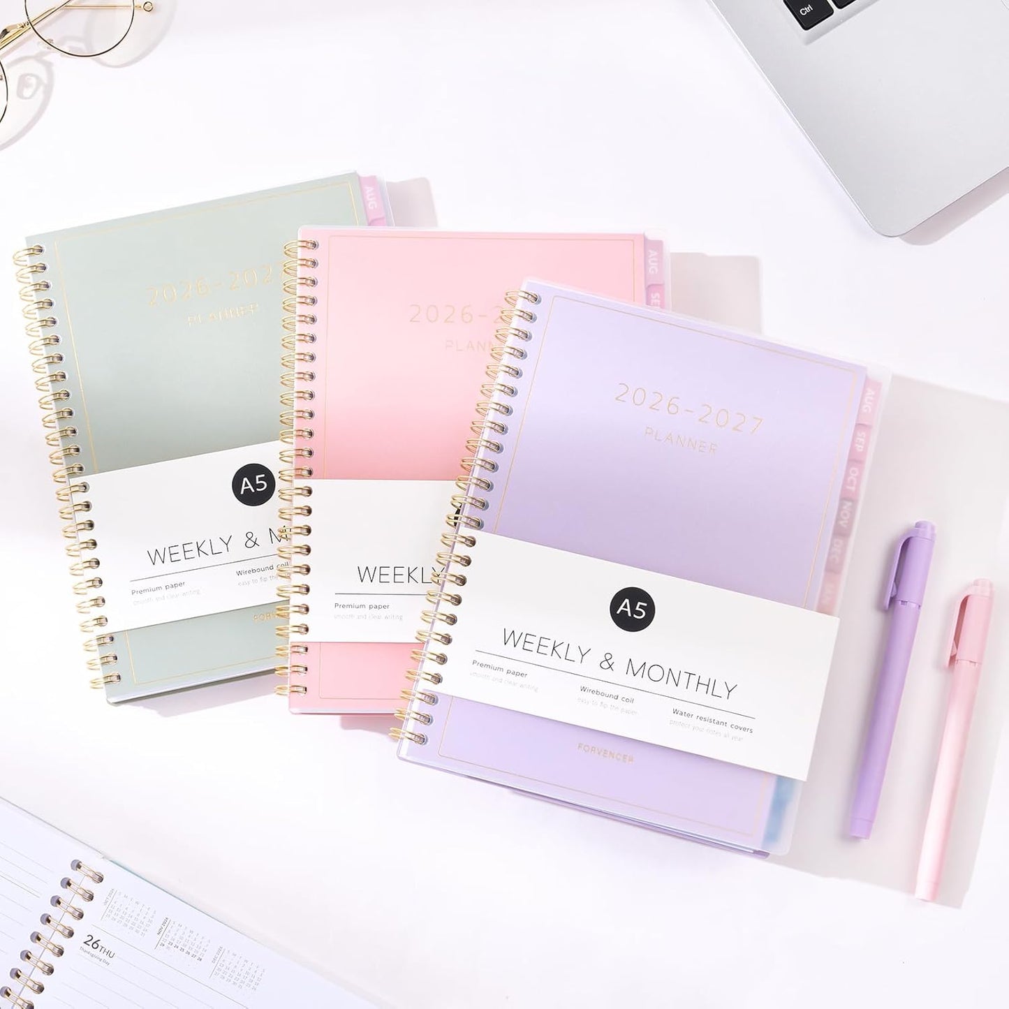 Aug 2026 - Dec 2027 Planner, Forvencer 17 Month Academic Planner 2026-2027, 6.3" x 8.4", Calendar Planner Weekly and Monthly, Daily Agenda Book, College School Supplie for Student Teacher, A5, Purple