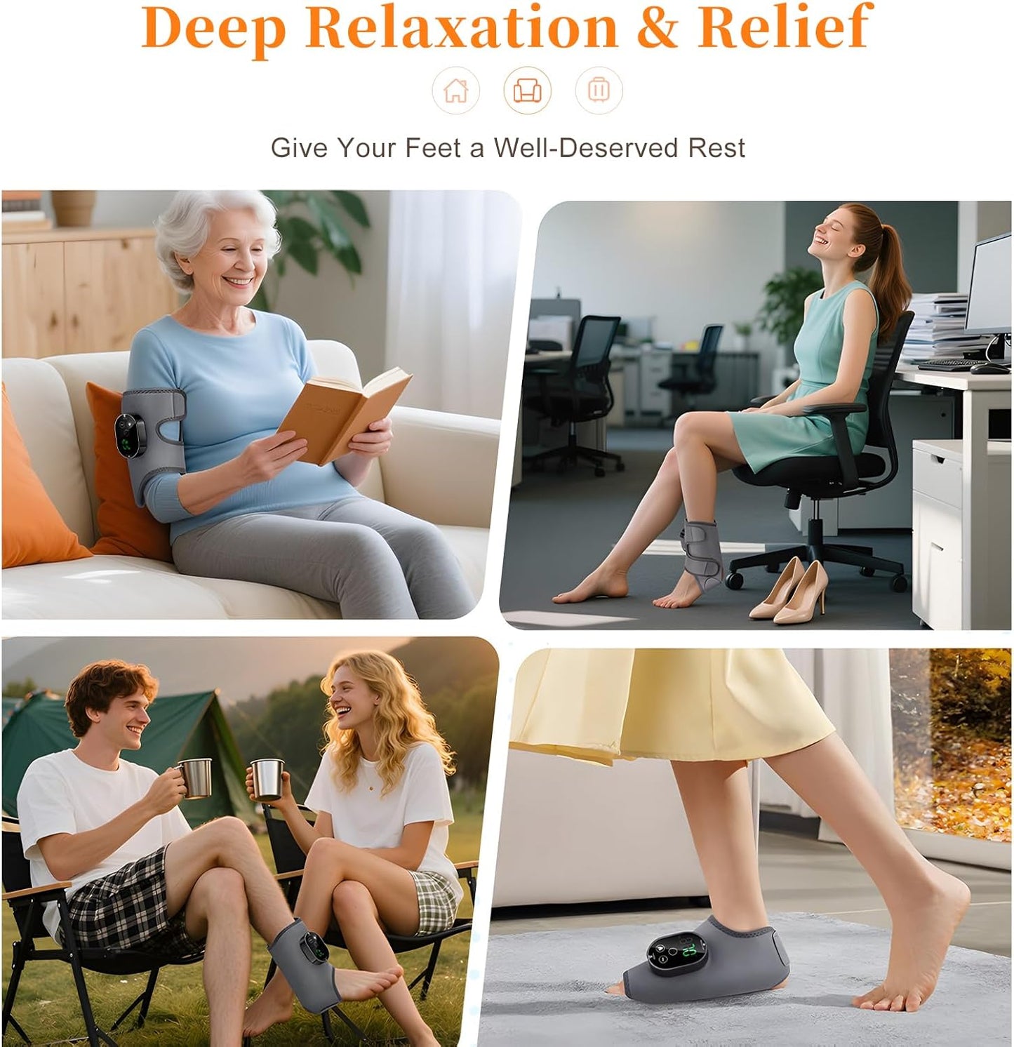 Foot and Ankle Massager for Pain Relief, Cordless Ankle Heating Pad Foot Renew Triple Method Massager with Adjustable Timer, 6 Heat Levels, 3 Vibration Modes, Grey