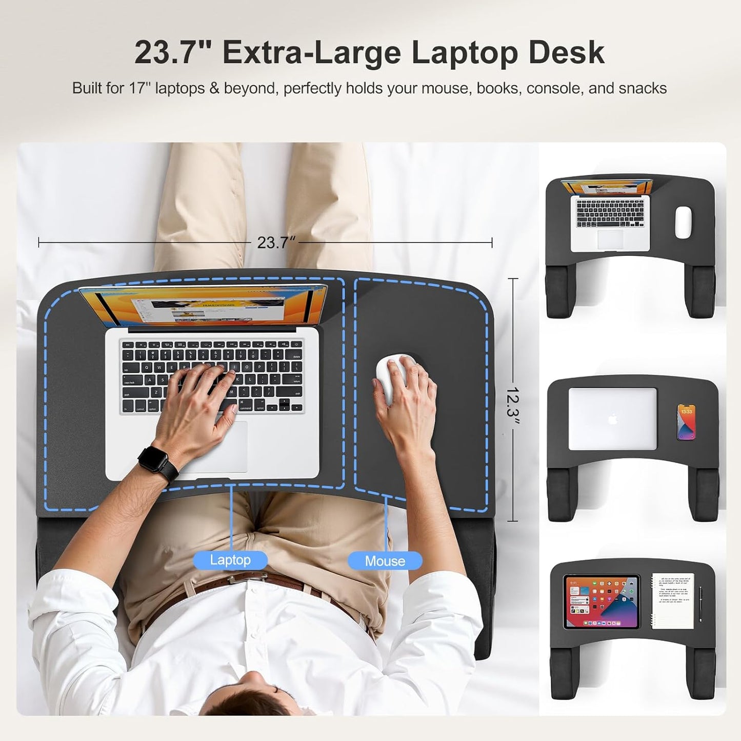 Lap Desk for Adults with Arm Rests,Ergonomic Laptop Pillow Stand for Bed,Couch,Floor,Large Table for Long Hours Work,Eating,Gaming,Reading and Writing,Lap Laptop Desk for College Dorm Room