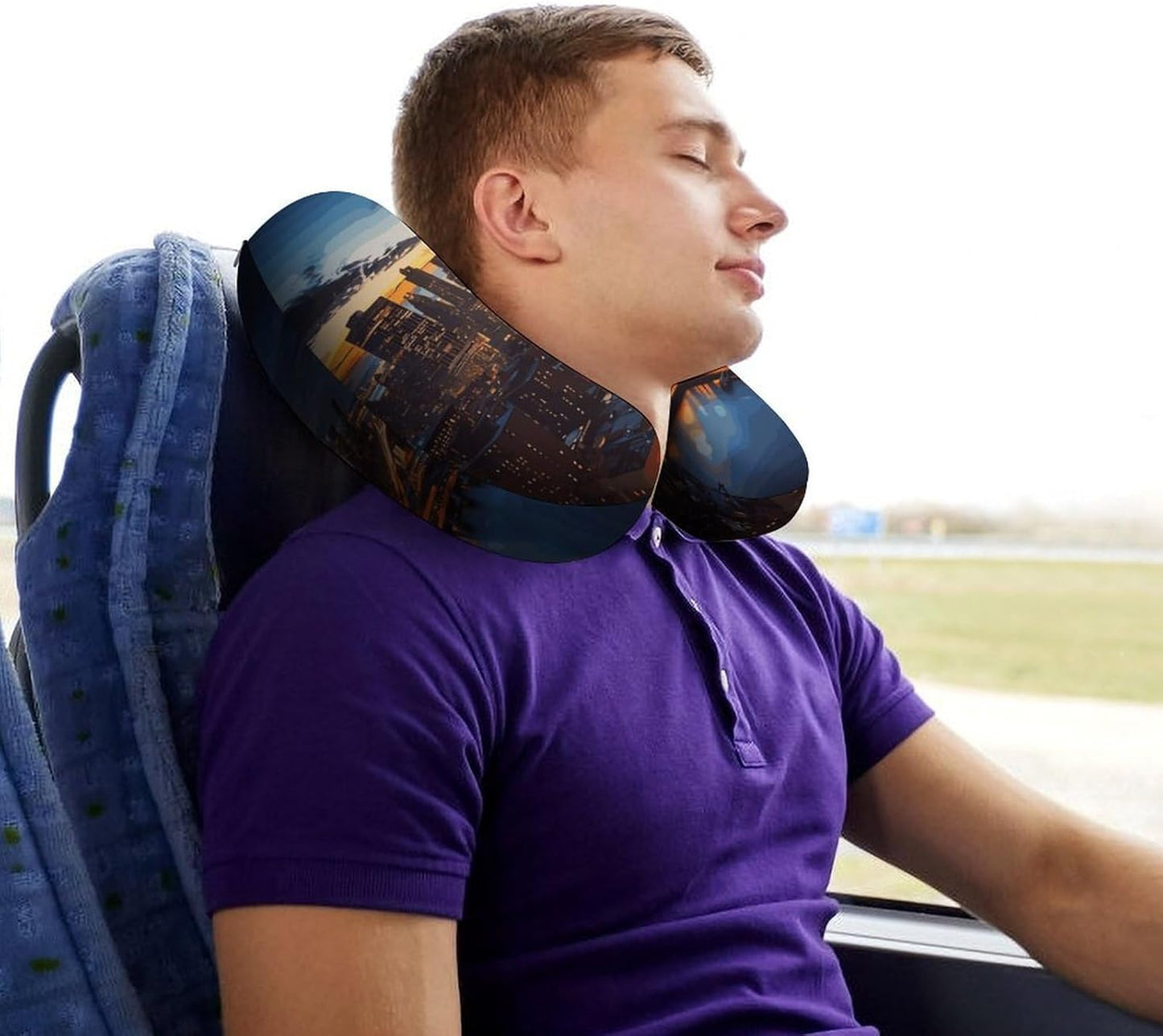 New York City Scenery Neck Pillow Memory Foam U Shaped Pillows Portable Pillows for Shoulder Travel Head Support Pillow with Concealed Zipper for Airplane Car Home Office