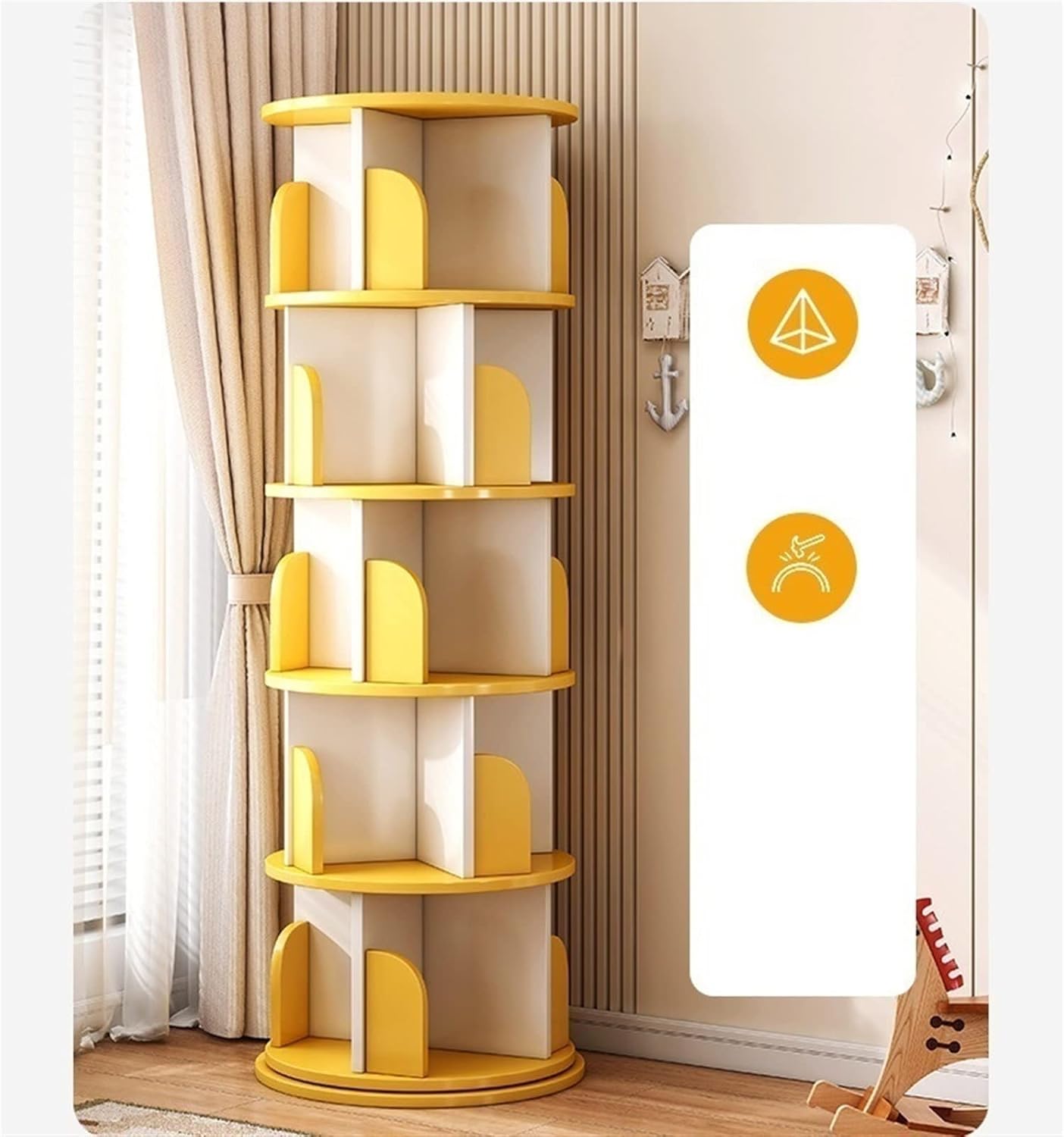 Rotating Bookshelf, Simple Student Storage Shelf Picture Book Shelf for Living Room Bedroom Simple Bookcase MINGPING (Color : Blue 46x46x126cm) (Oak Color 46x46x157cm)