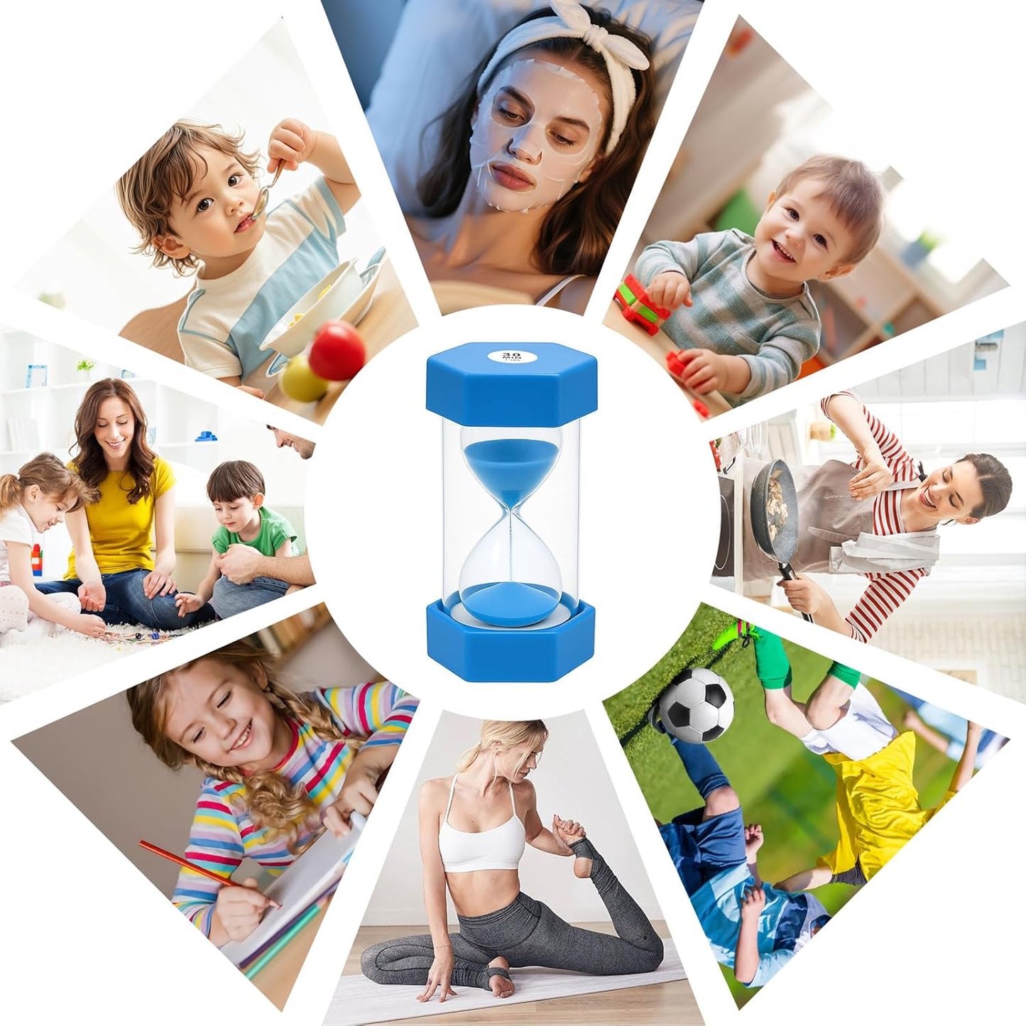 Hexagonal Sand Timer Set,8-Pack 2 to 30 Minute Colorful Plastic Hourglass for Kids Time Management,Classroom&Teachers,Durable Visual&Desk Decor Tool for Home Office