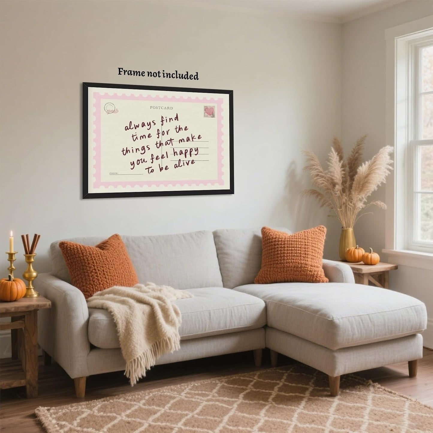 Always Find Time Inspirational Wall Art Print Vintage Postcard Rustic Quote Poster Trendy Horizontal Positive Saying Pink Preppy Painting for Bedroom Happy Home Decor 8x12inch Unframed