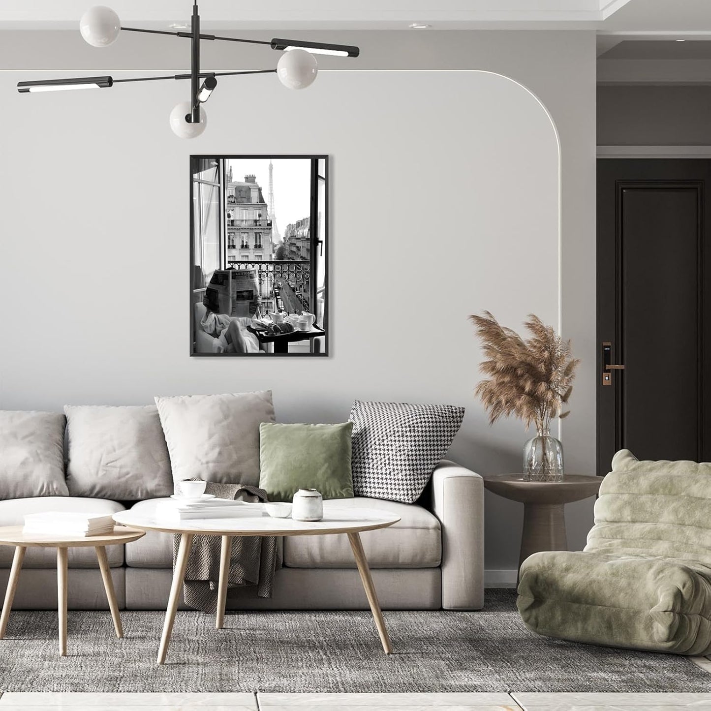 Trendy Girl Reading Newspaper Canvas Posters Eiffel Tower View Wall Art Black And White Feminist Prints Painting For Living Room Bedroom Dorm Wall Decor 8x12in Unframed