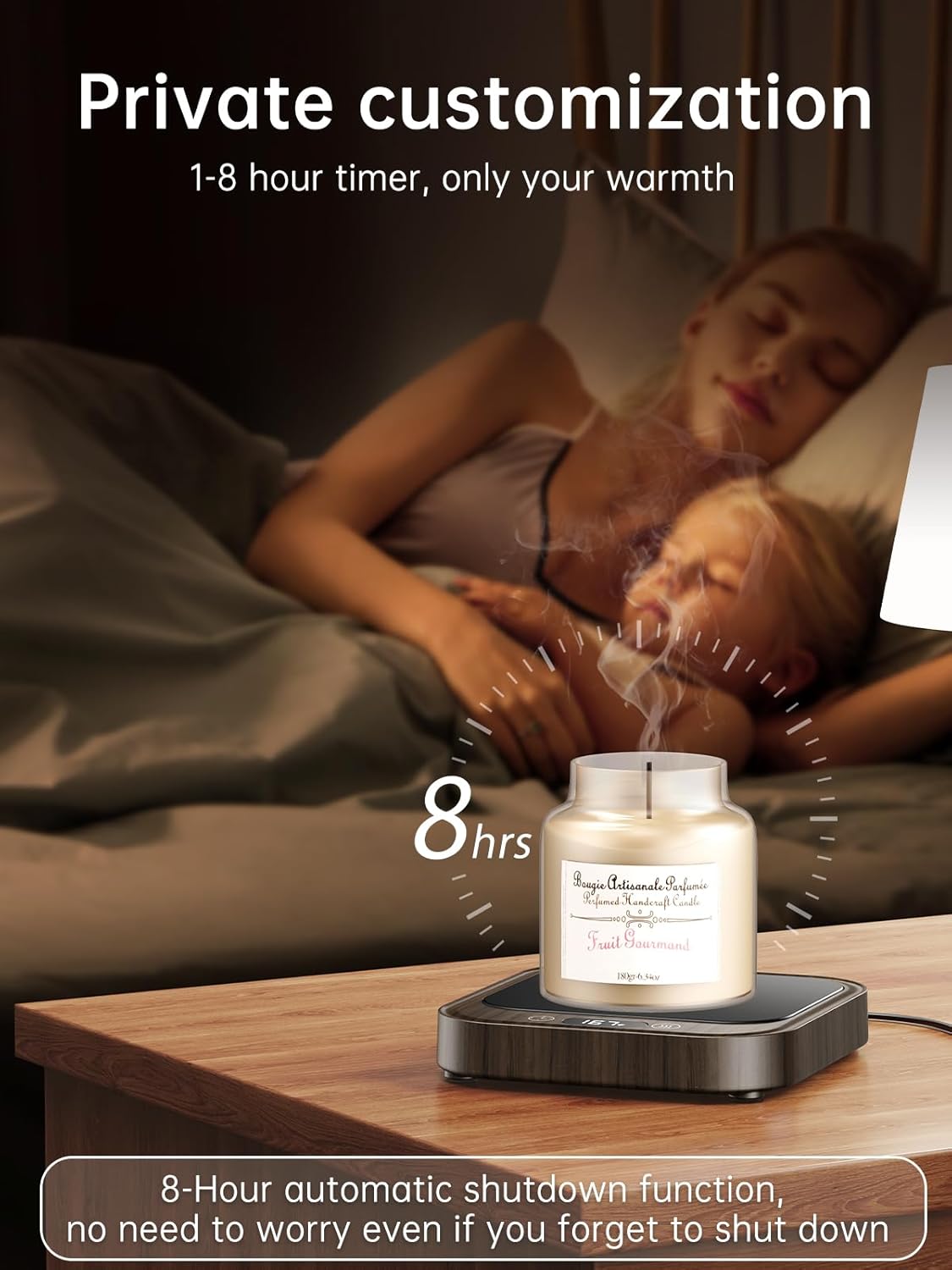 Mug Warmer - 40W Coffee Cup Warmer for Desk with Auto Shut Off, Smart Electric Candle Warmer with 4 Temp & Time Settings, Coffee Gifts for Beverage, Tea, Water, Milk in Home & Office (Wood)