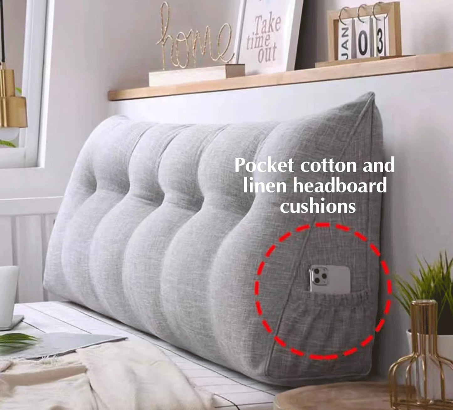 Triangular Headboard Pillow Wedge Reading Bed Rest Pillow Linen Cotton Bolster for Daybed Backrest Positioning Support Cushion with Removable Cover(Size:120x50x20cm,Color:A)