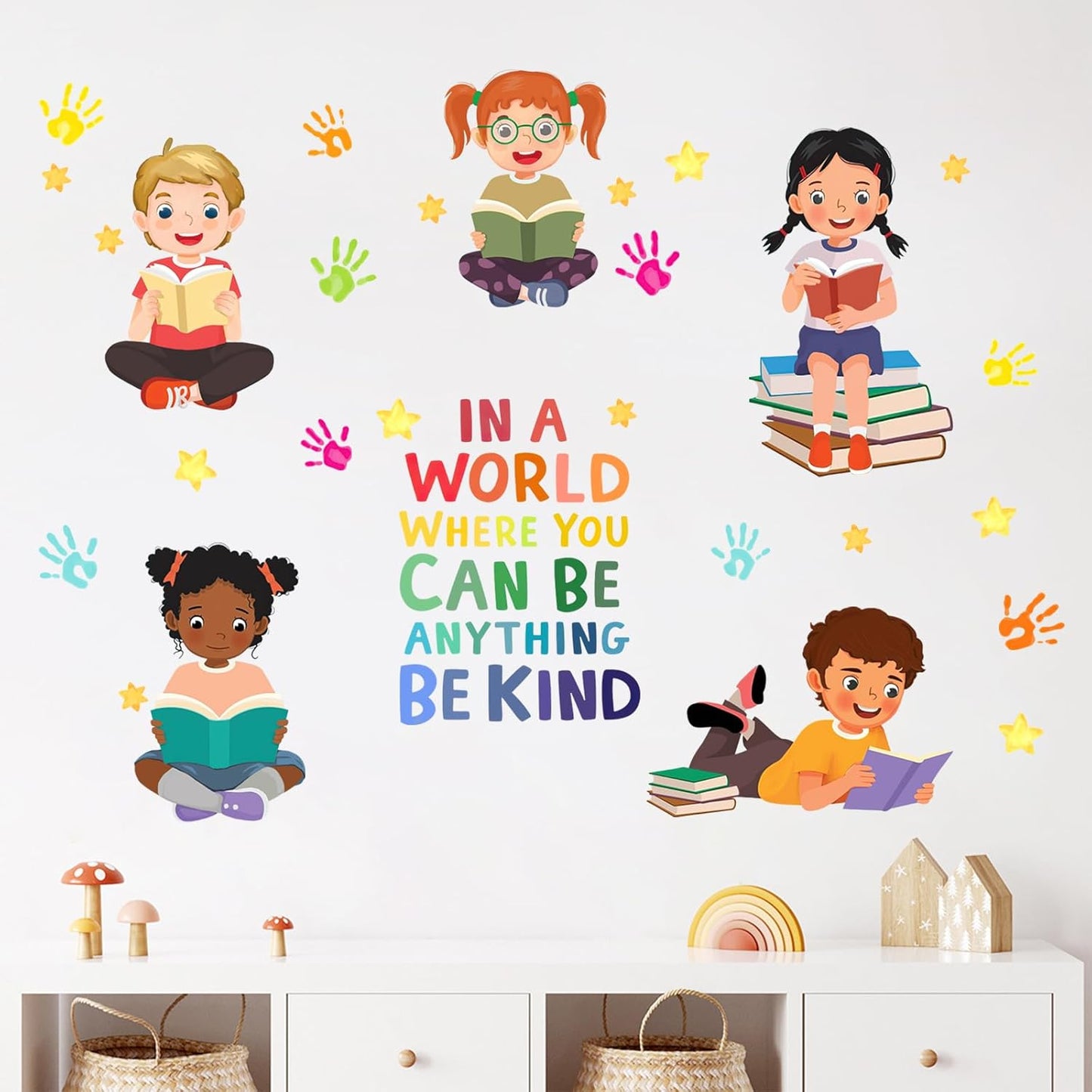 Yovkky Reading Kids Equality Inspirational Wall Decals Stickers, Positive Quote Book Neutral Toddler Nursery Classroom Decor, Diversity Home Decorations School Library Playroom Girls Boys Bedroom Art