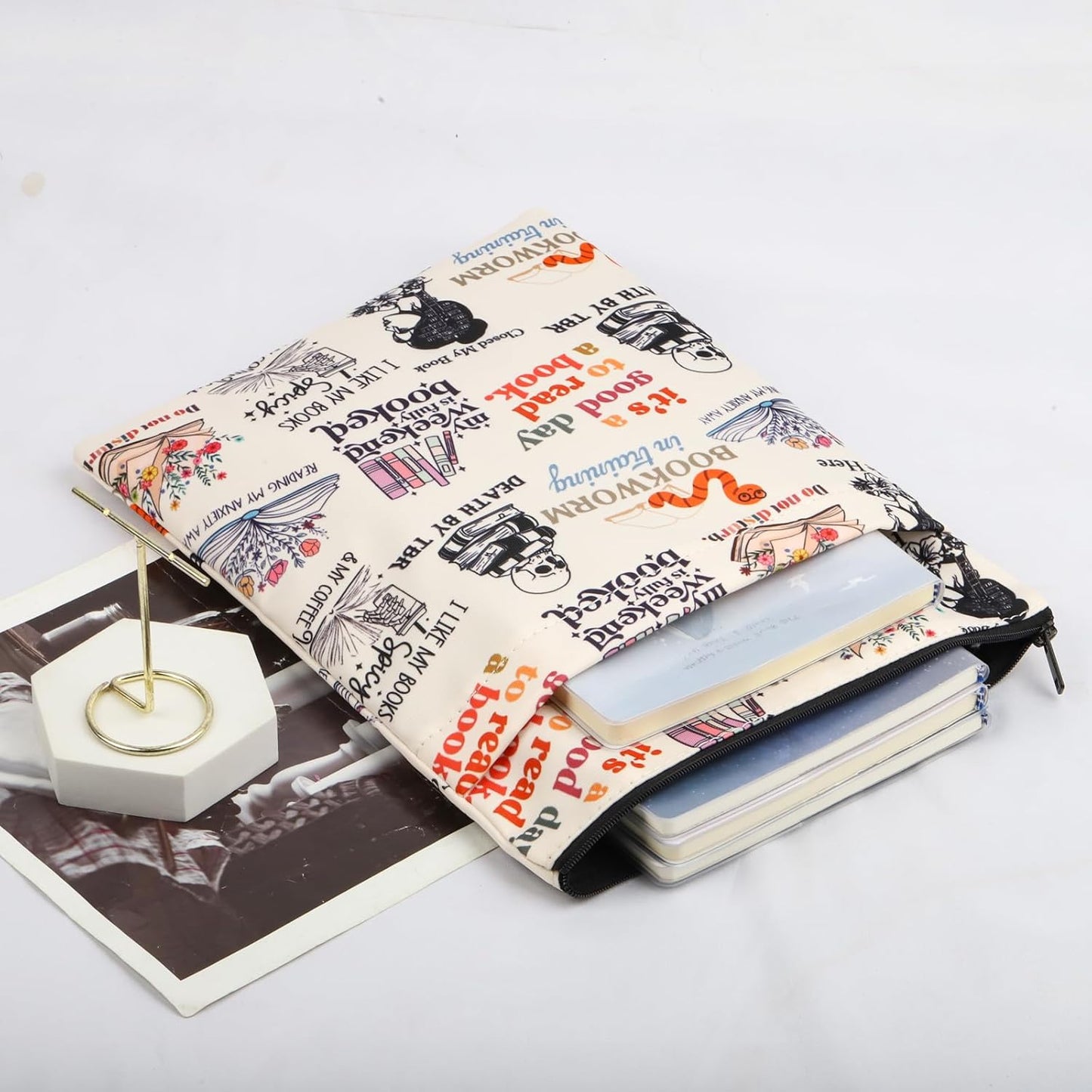 Book Reading Book Cover Book Lovers Book Sleeve Literature Gift Book Club Gift Bookworm Gift TBR Gift Librarian Gift Zipper Pouch (ReadingBookwormBS)