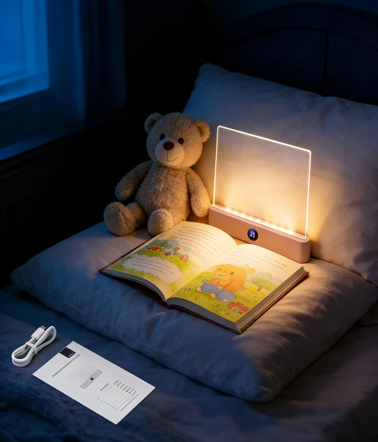 Rechargeable Book Light - 3 Color Modes Dimmable LED Flat Panel Lamp, Full Page Lighting with Timer, Compatible for Bedtime Reading, Fits All Readers