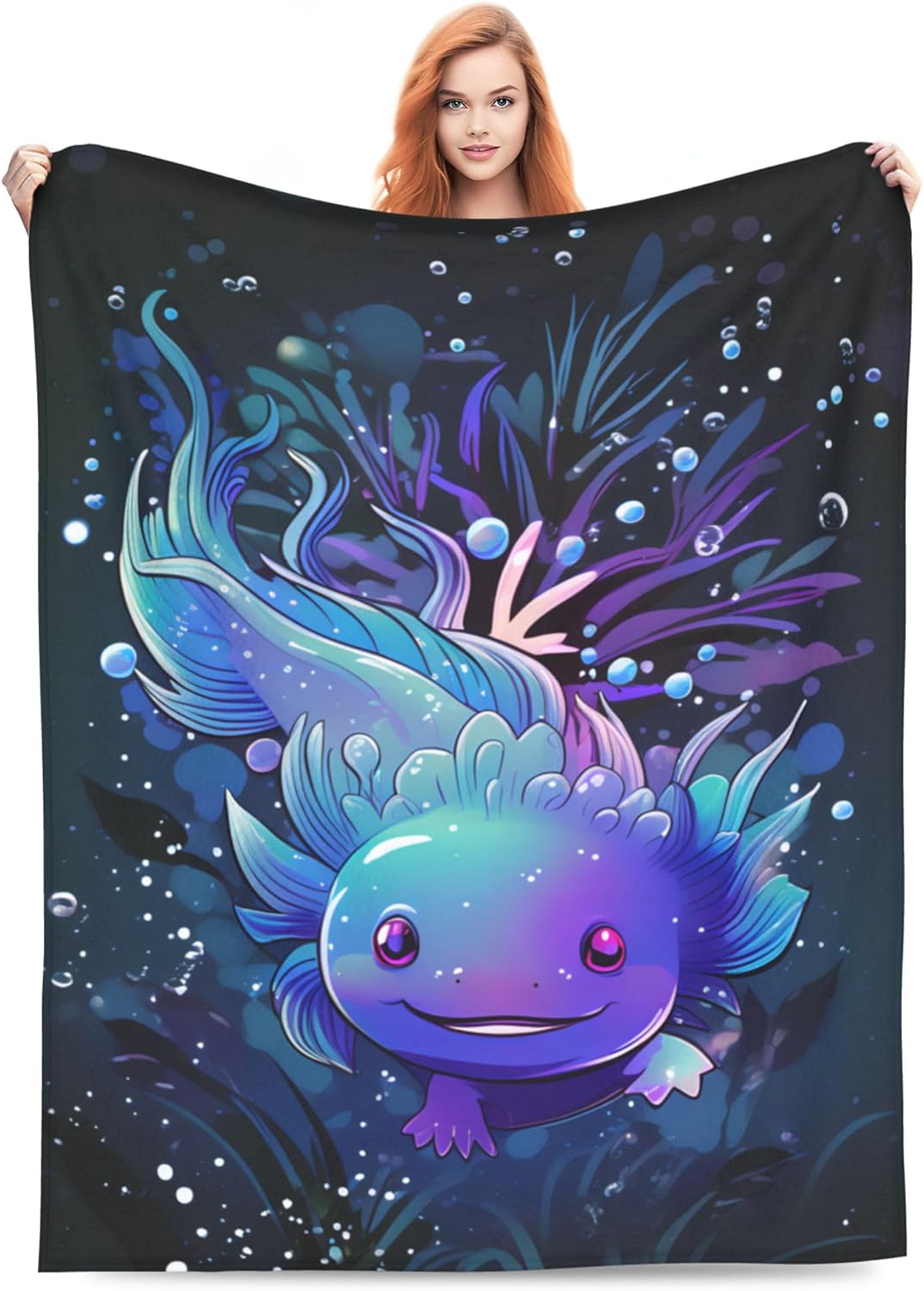 Axolotl Blanket Lovely Axolotls Gifts for Kids Adults Soft Warm Lightweight Cozy Cute Animal Dark Throw Blankets for Bed Living Room Sofa Couch Birthday Decor 60x80in