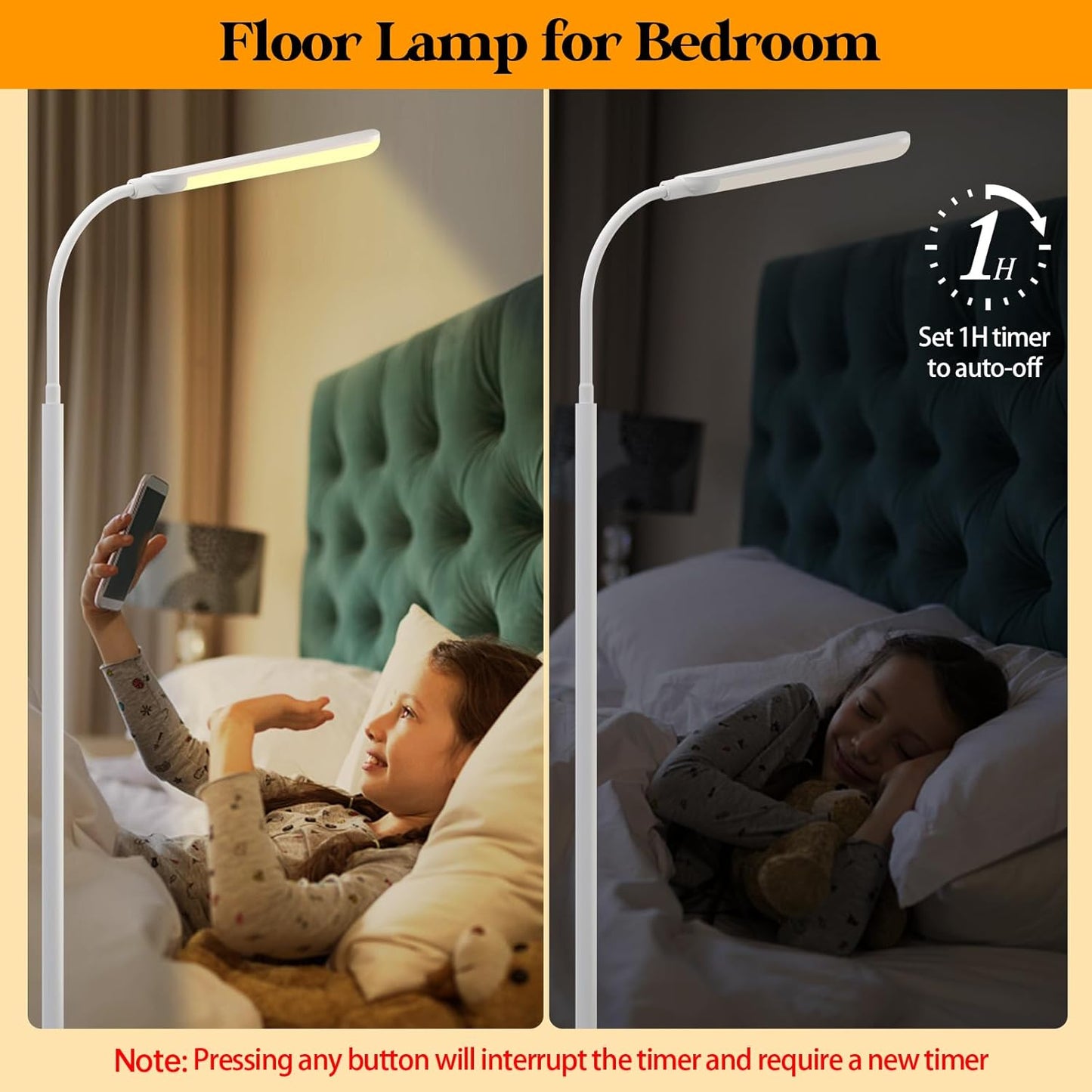 LED Floor Lamp, 18W Super Bright Floor Lamp for Living Room, Adjustable Stepless Colors & Brightness Standing Lamp, Eye Caring Reading Light with Remote (White)