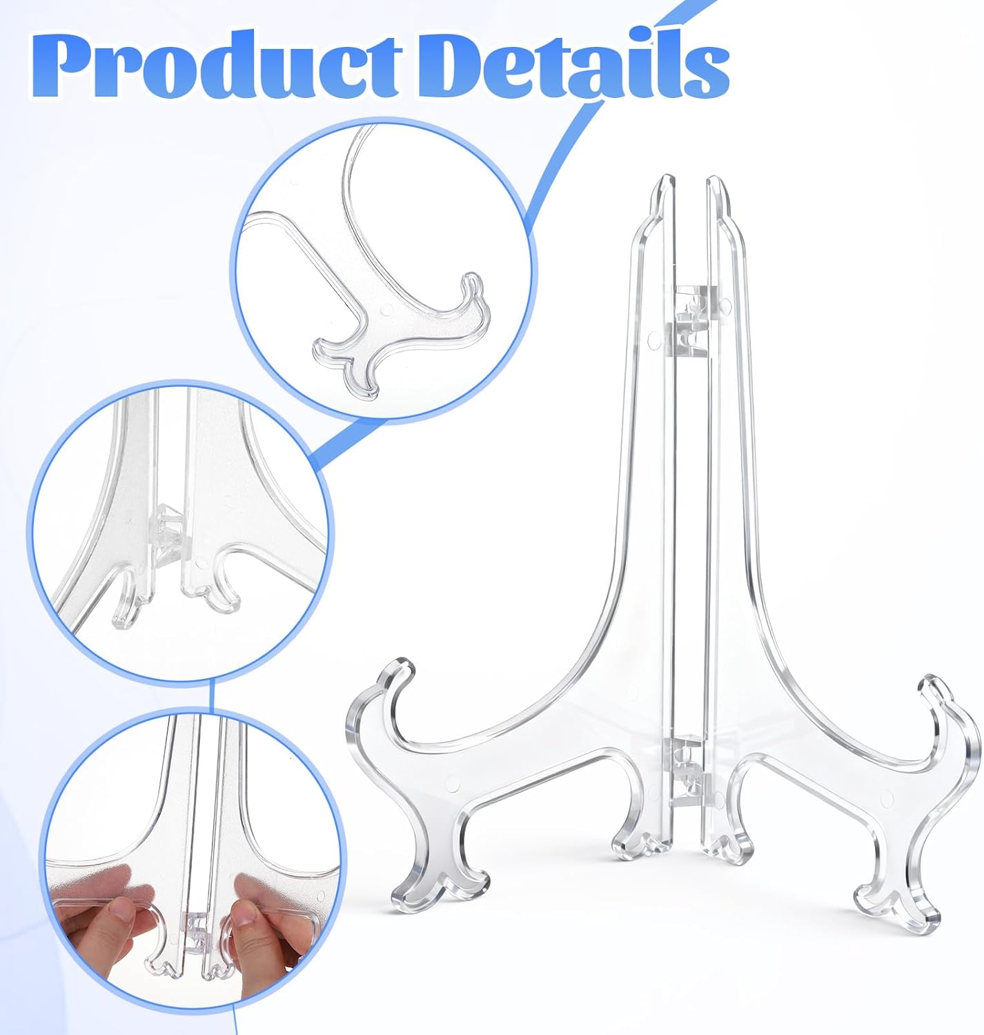 2Pcs 7" Clear Acrylic Display Stand/Plate Stands, Clear Folding Display Plate Holder Plate Holder Easel for Picture Photo Cards Book Home Decoration