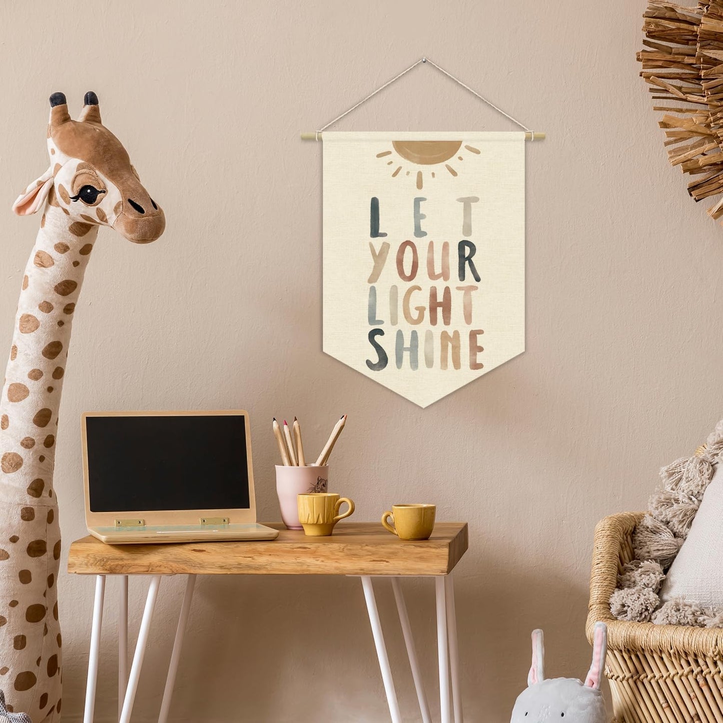 Inspirational Christian for Nursery Wall Decor,Let Your Light Shine for Kids Wall Art Canvas Banner,Boys Girls Room Wall Hanging Pennant Flag Canvas Banner for Classroom Playroom Bedroom 15x11in