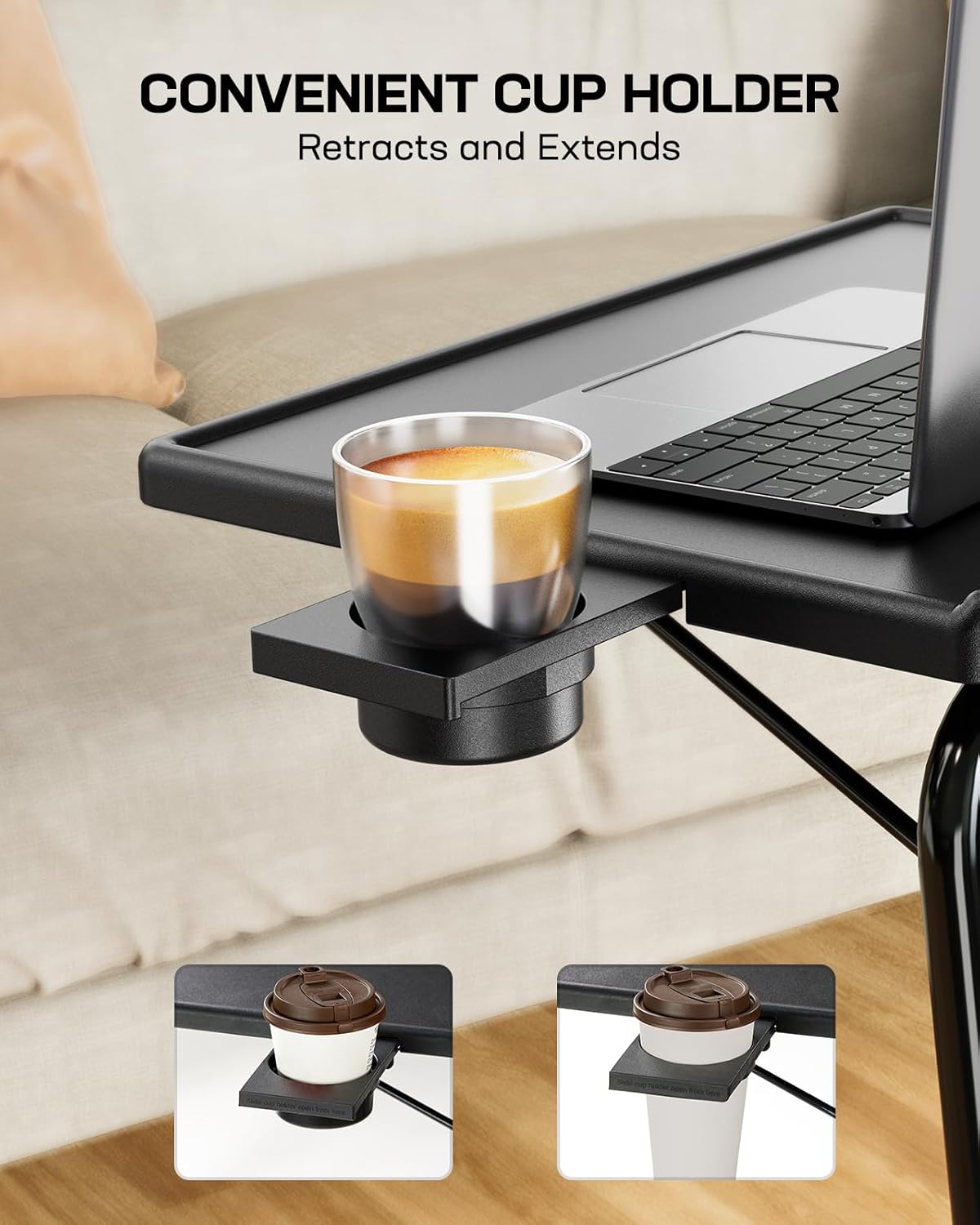 LORYERGO TV Tray - TV Table for Eating, Folding Table Trays with 6 Height & 3 Tilt Angle, TV Tray Table with Removable Cup Holder, Dinner Tray for Eating or Working on Couch, Bed & Office