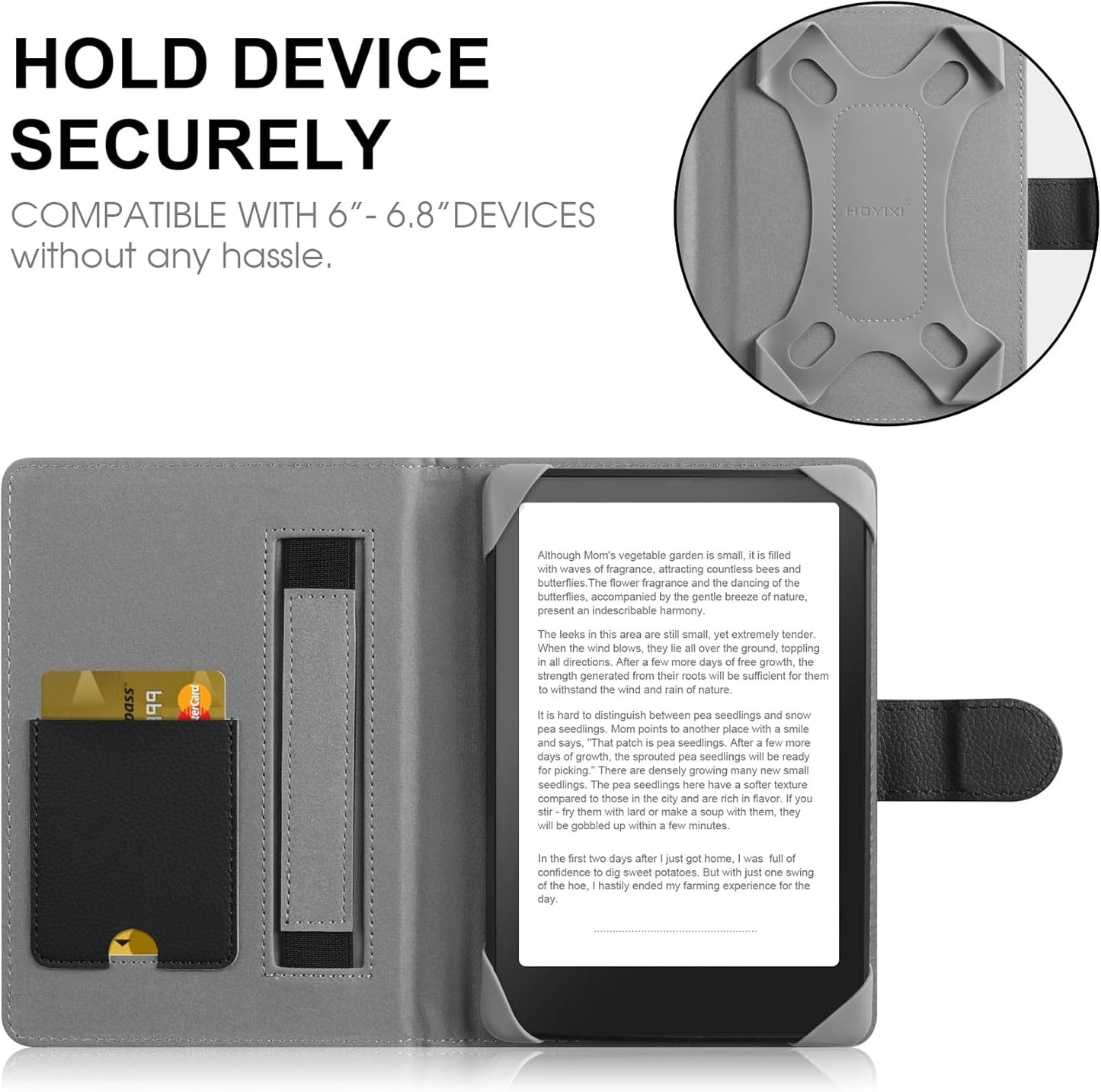 Universal Case for 6-6.8 inch E-Book Reader Compatible with 6.8" Kindle Paperwhite/6-6.8" Kobo Clara HD/Kobo Clara 2E,6" EReader Protective Cover Built-in Pocket,Black