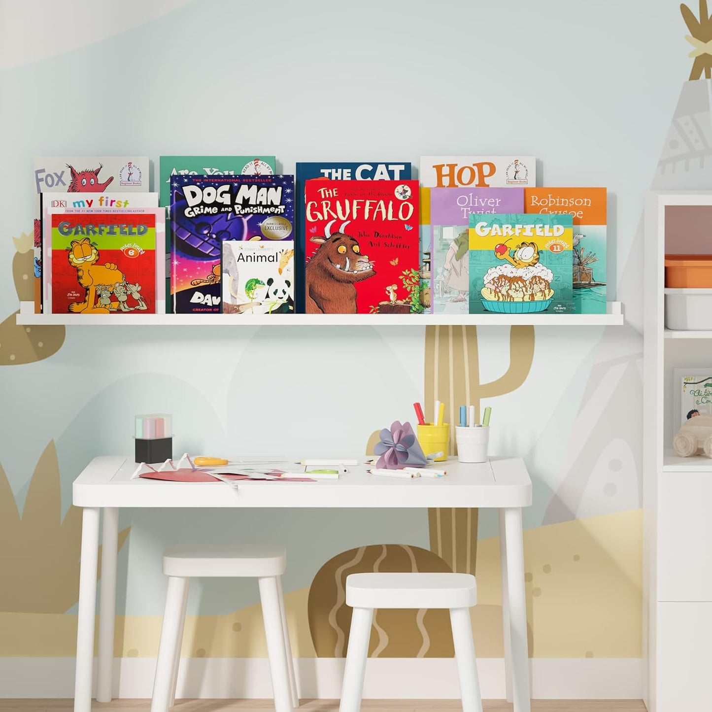 Wallniture Denver 46" Picture Ledge Shelf, Wood Wall Shelves for Photo, Picture Frame, Books, White Bookshelf for Kids Room, Living Room, Bedroom
