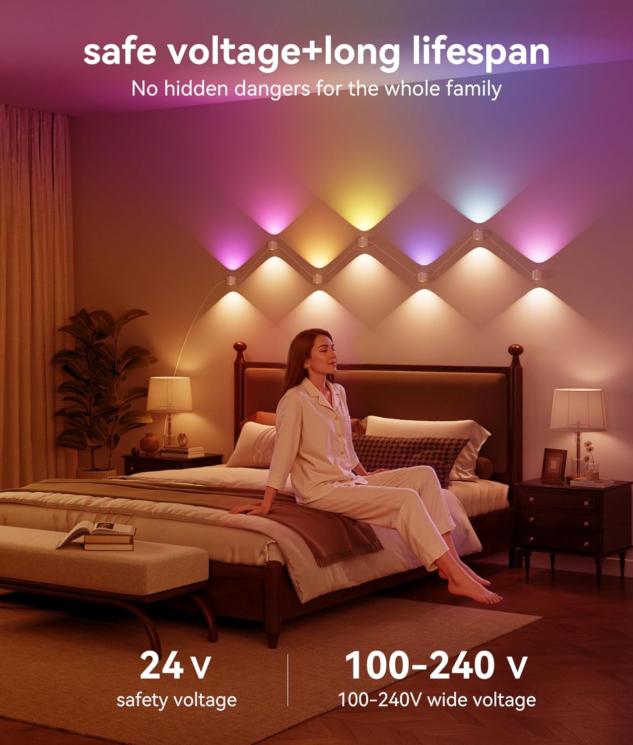 8-Light RGBCW Wall Sconce Light, Up/Down Bedroom Wall Lights, Music Sync, DIY-Styling Color-Changing Wall Lamps for Living Room Party Home Decor, Works with Alexa/Google Assistant, 23.3ft
