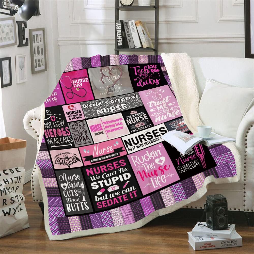 Nurse Week Throw Blanket - Soft Fluffy Sherpa Warm Blanket for Bed, Office and Couch - Gift for Women, School Nurses