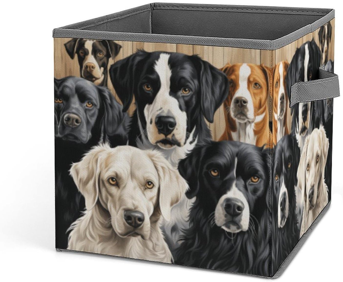 Black And White Dog Storage Bins with Handles Fashion Large Storage Cubes Sturdy Foldable Storage Boxes Space-Saving Storage Baskets for Home Office Clothes Closet Organizers