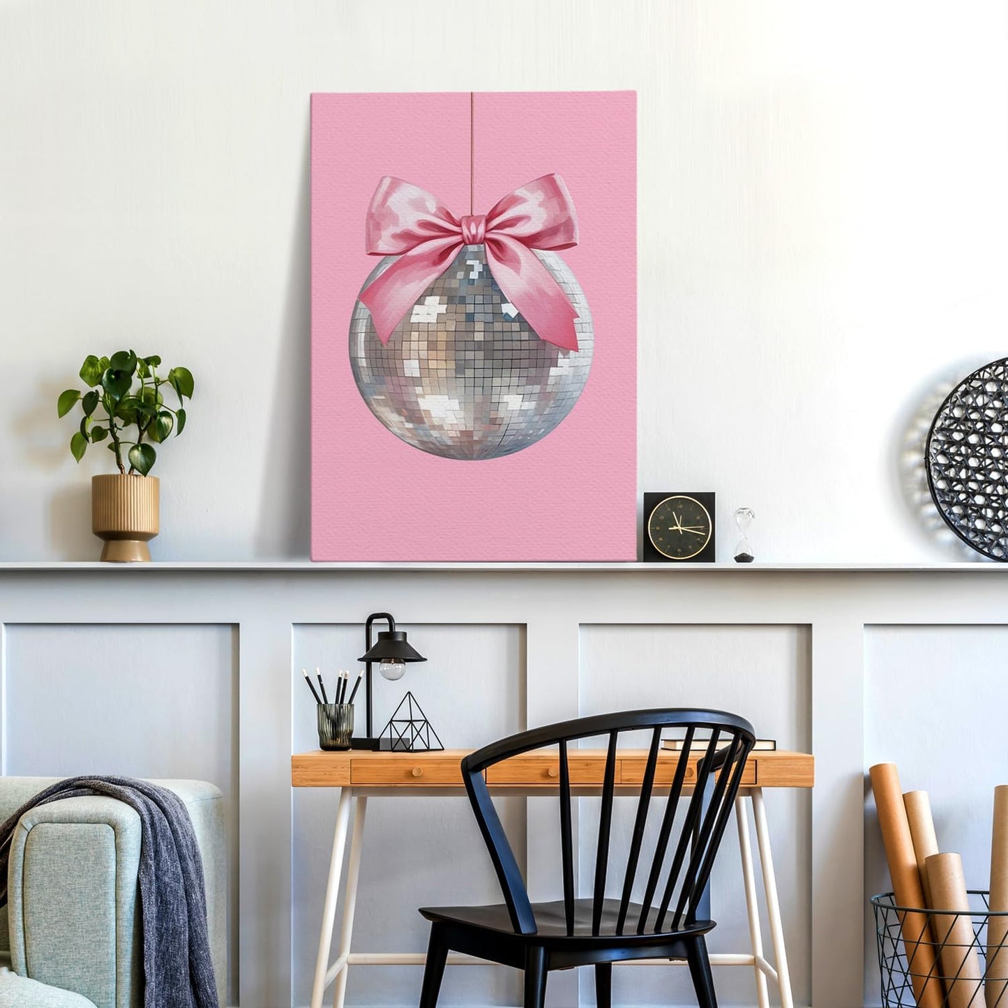 APJYM Pink Coquette Room Decor, Funky Y2K Disco Ball Preppy Wall Art, Preppy Room Decor, Trendy Retro Pink Aesthetic Posters Wall Decor for Teen Girls Bedroom Dorm Apartment Decor, 16x24 Inches Framed