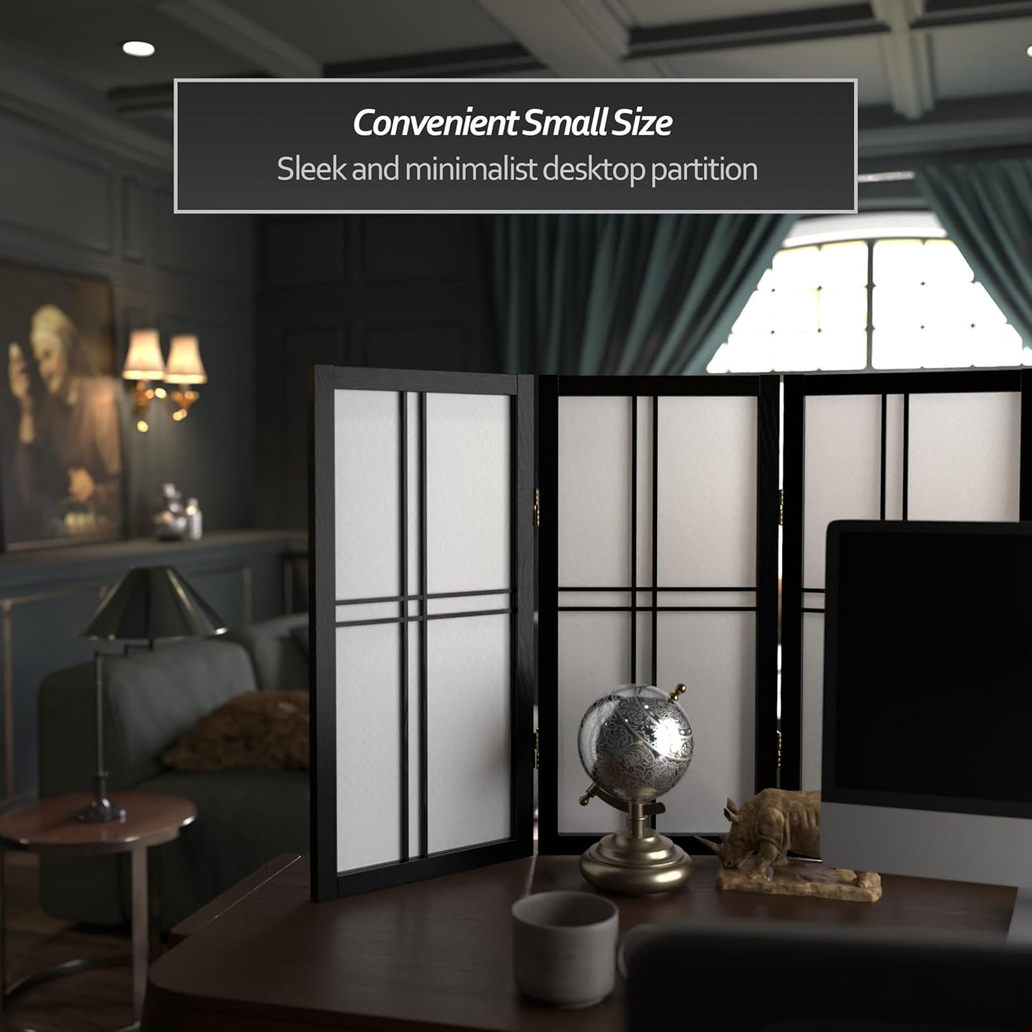 2 ft. Short Desktop Double Cross Shoji Screen - Black - 3 Panels